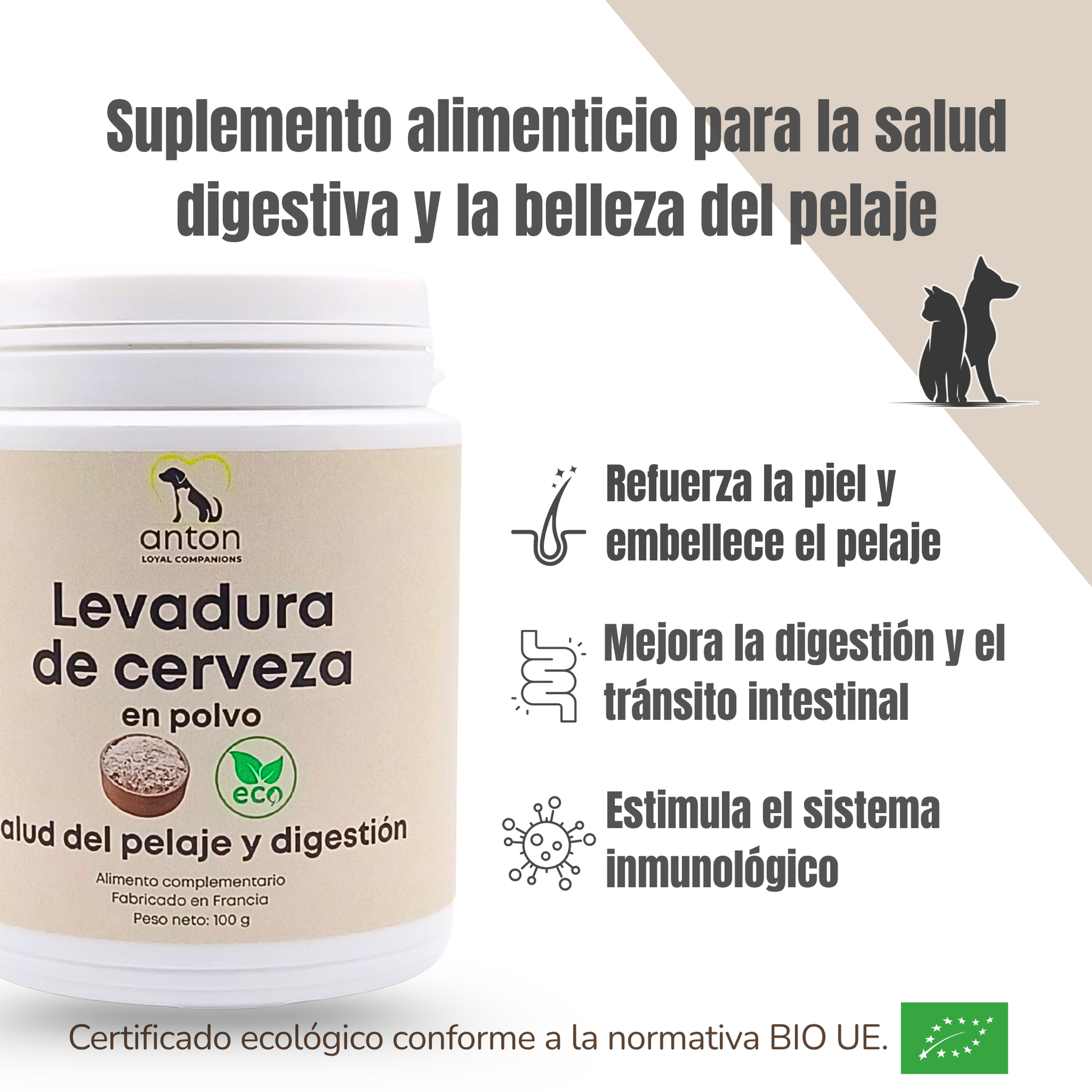 Suplemento natural para perros y gatos – Levadura de cerveza ECO - 100g