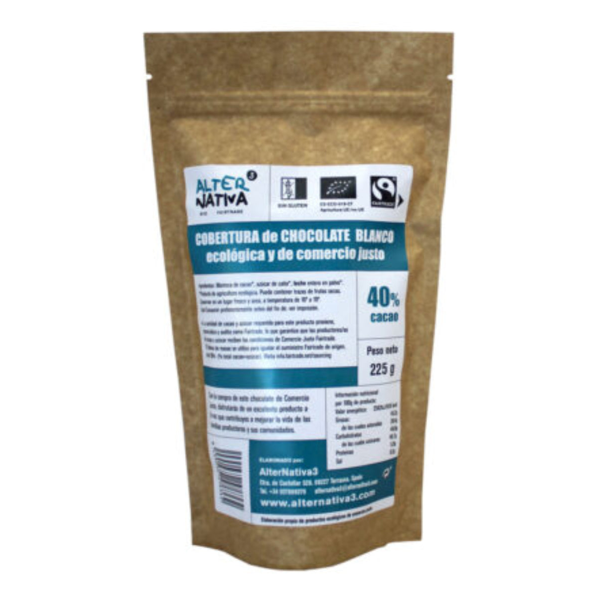 Cobertura de Chocolate Branco 40% BIO FT Alternative3 225g