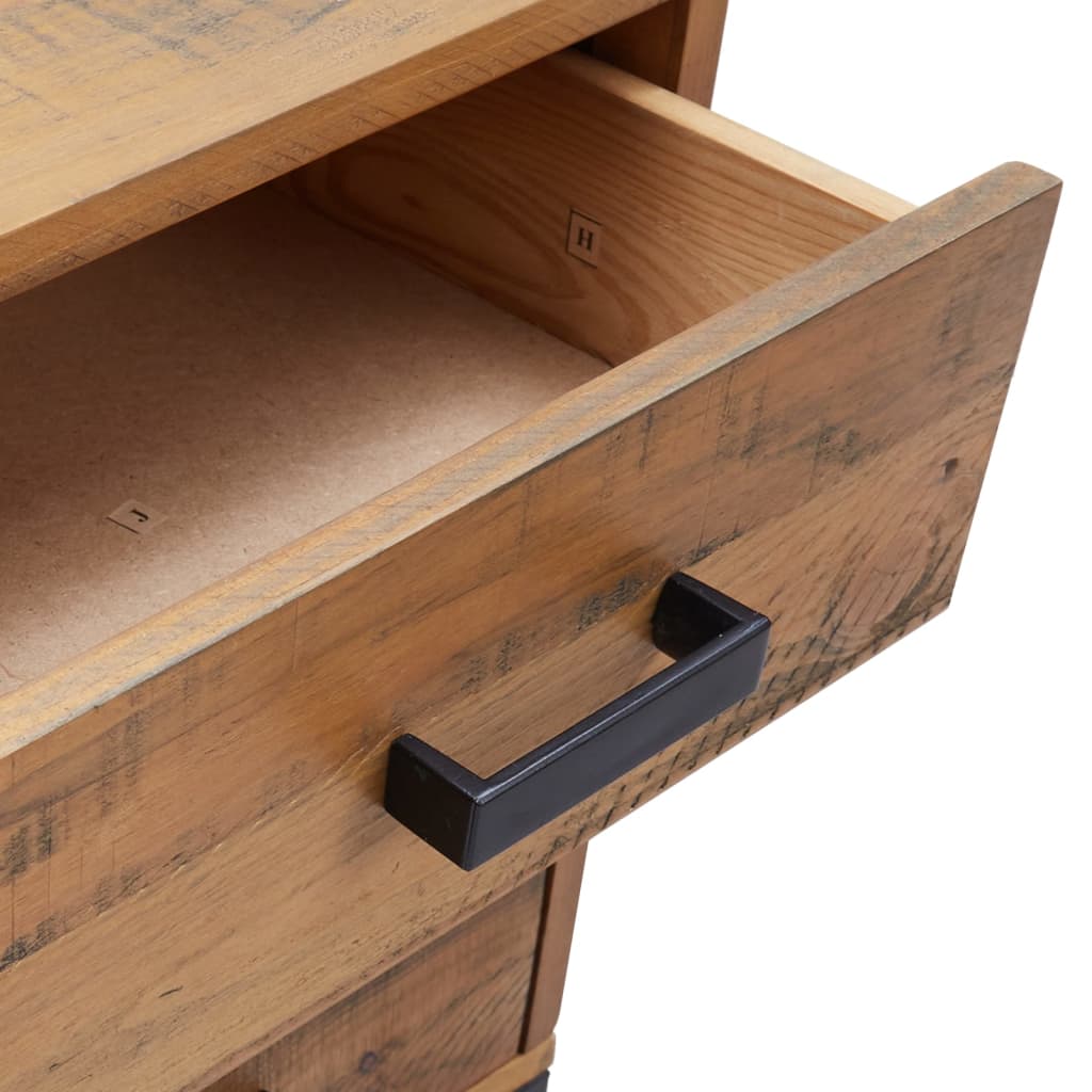 Mesita De Noche Madera Maciza Pino Reciclada Marrón 40x30x55 Cm_4