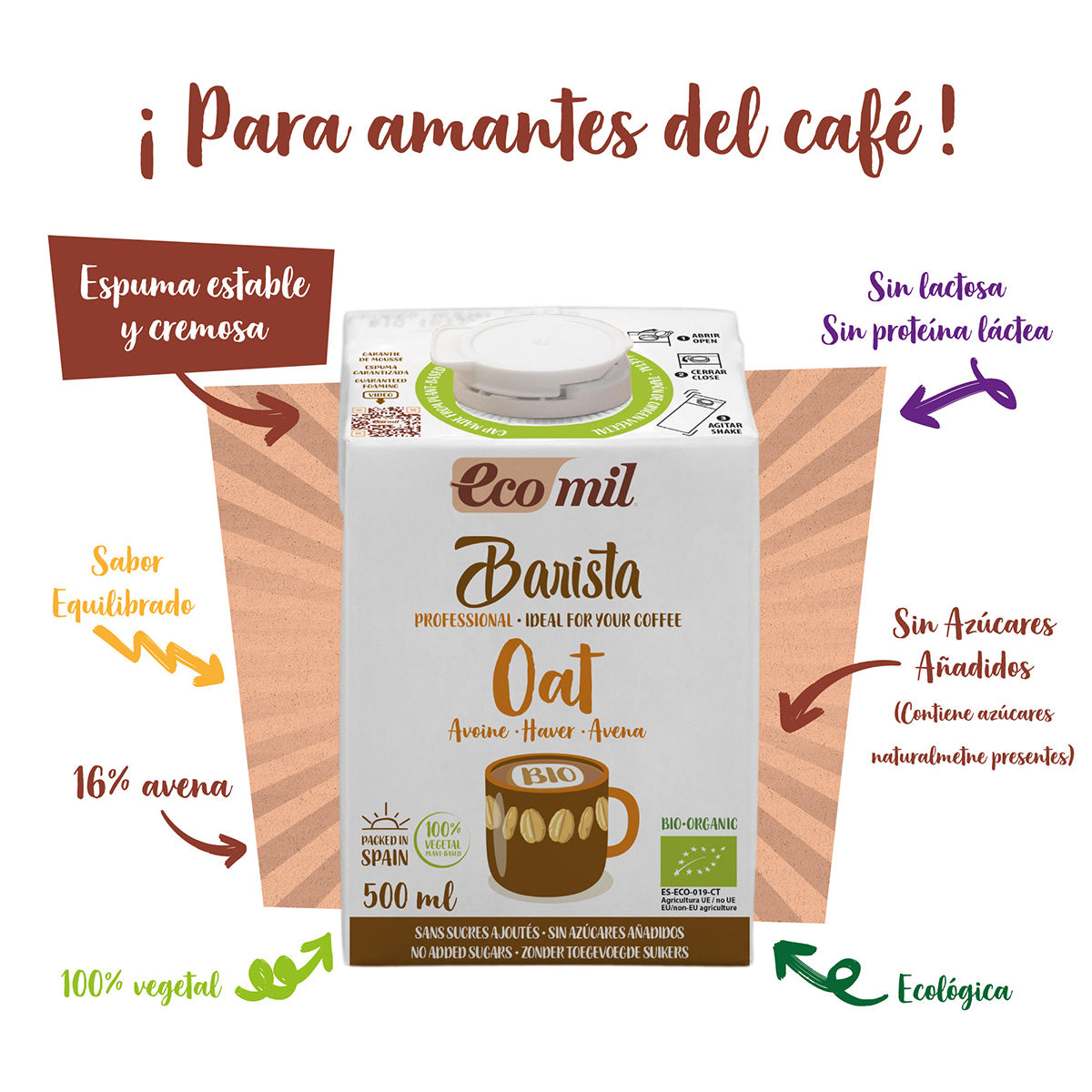 Bebida de Aveia Sem Açúcar Barista Bio ECOMIL 500 ml