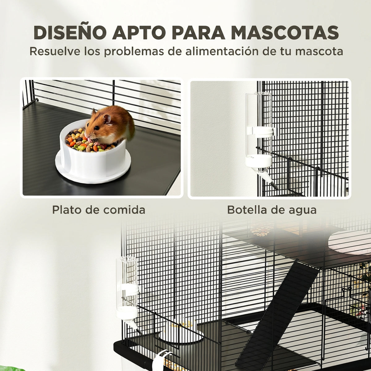 Pawhut Jaula Para Hámster Con Fondo Profundo 57x43x74 Cm Negro_5
