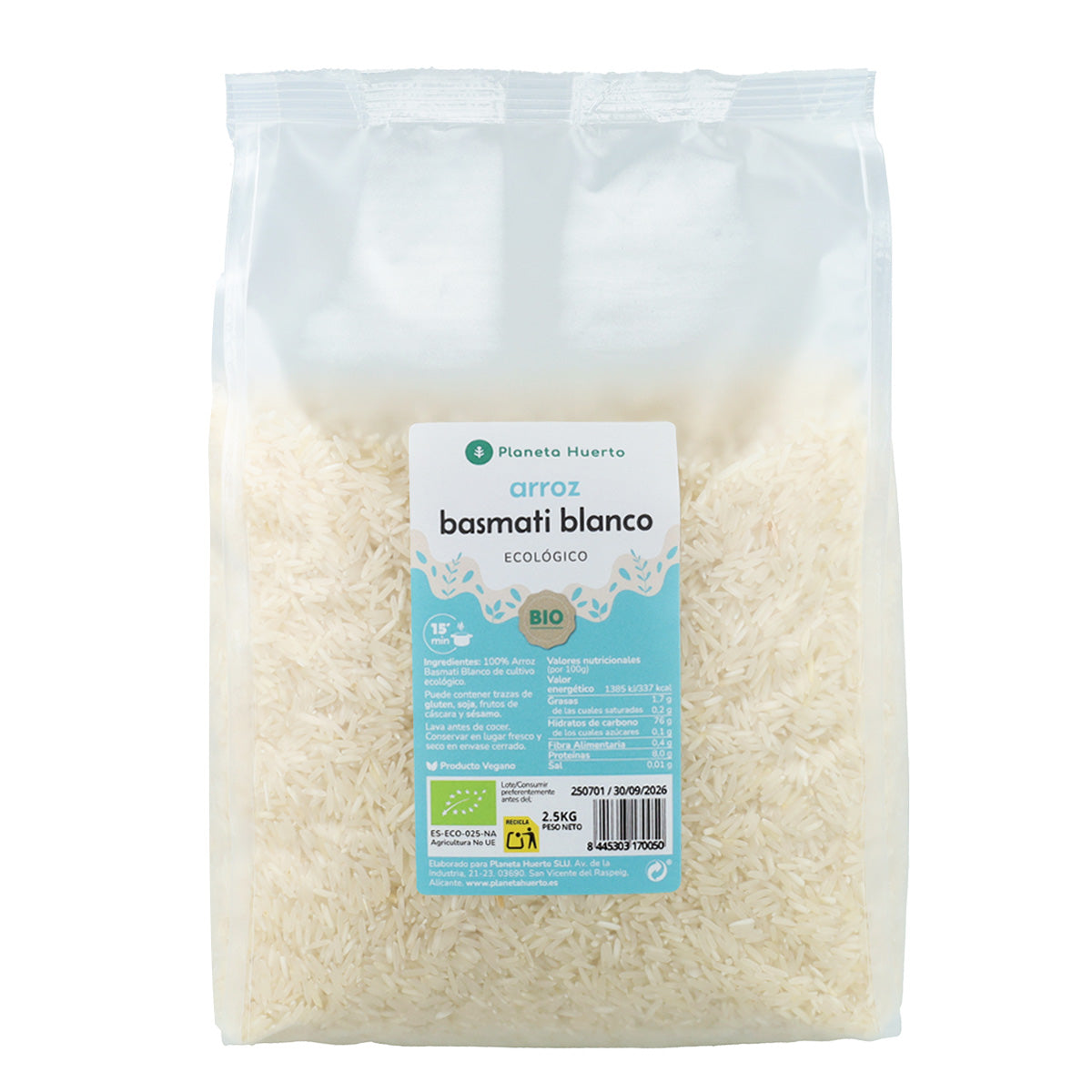 Arroz Basmati Branco Biológico Planeta Huerto 2,5 kg