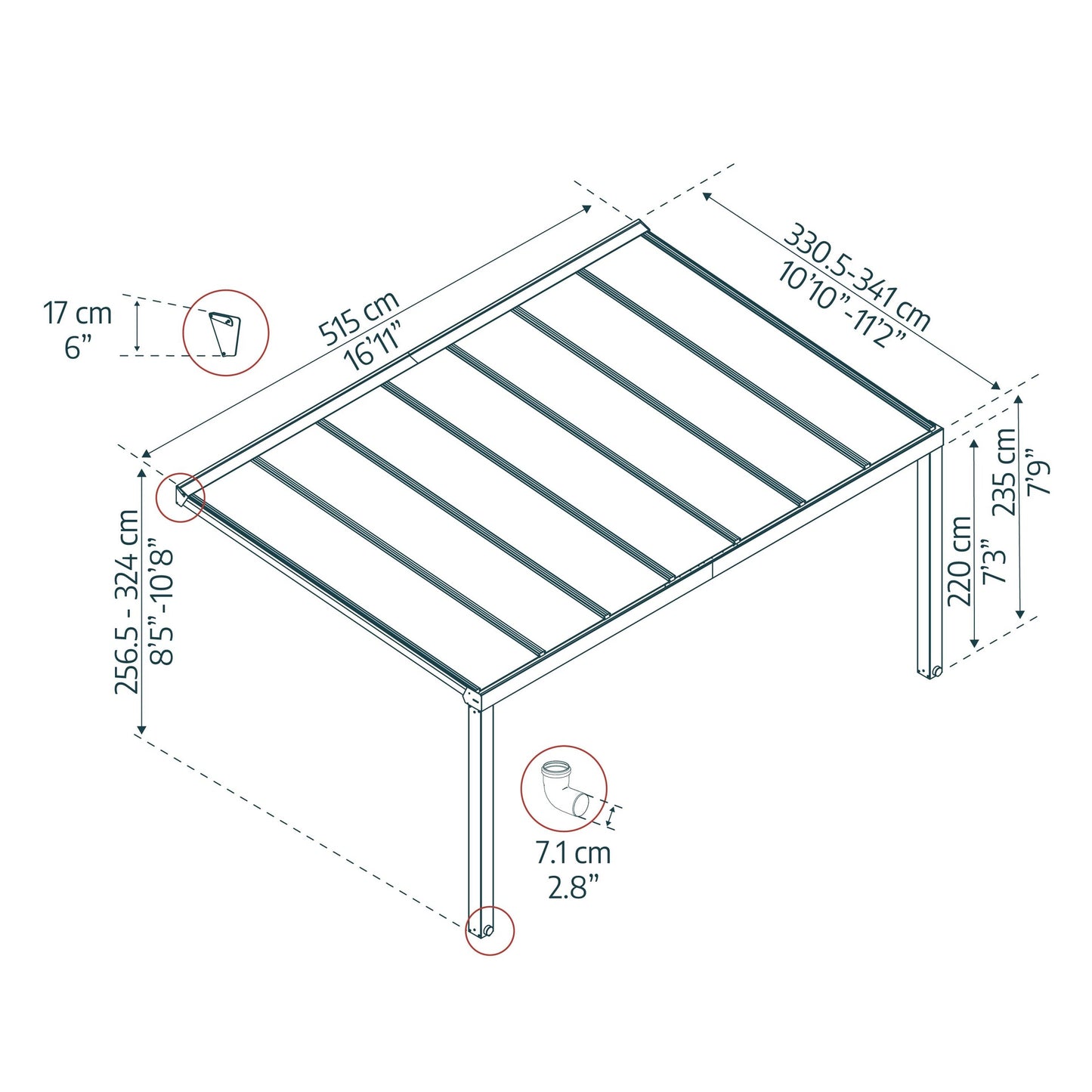 Pérgola anexa Stockholm 342x515 cm