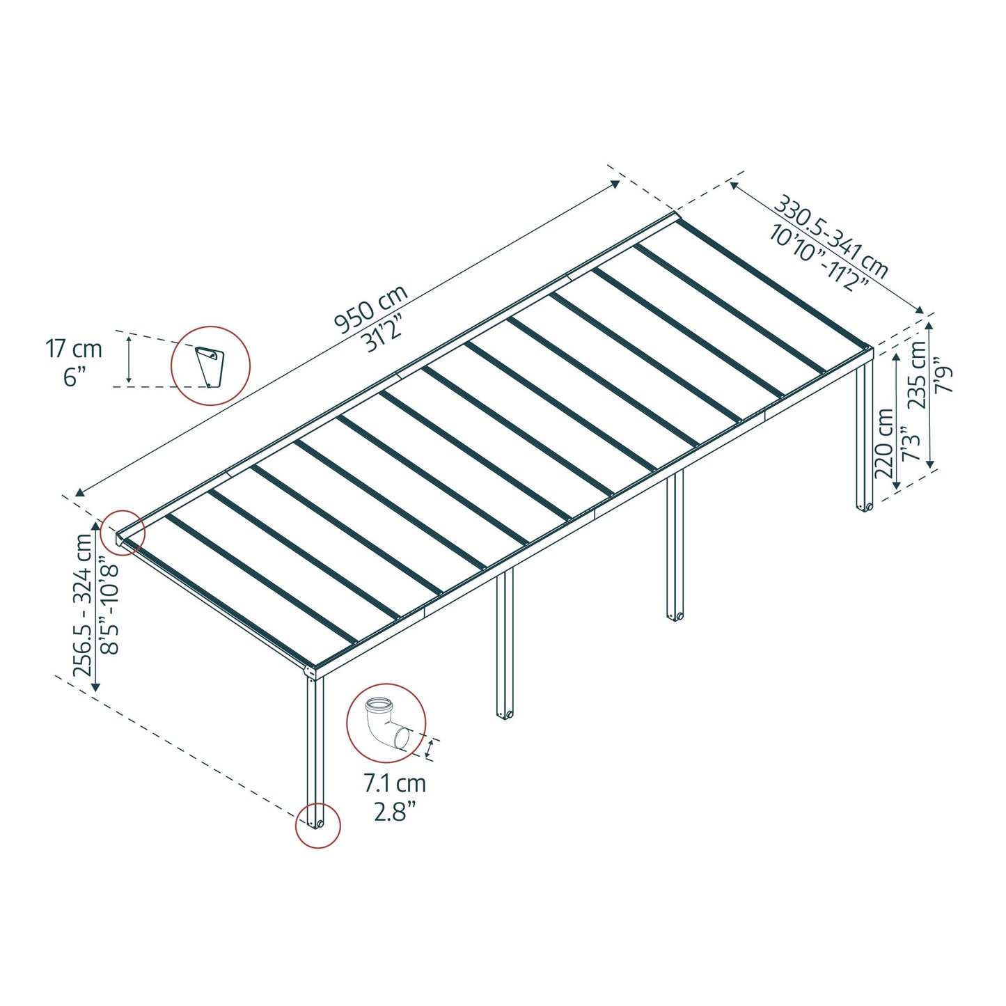 Pérgola anexa Stockholm 342x950 cm