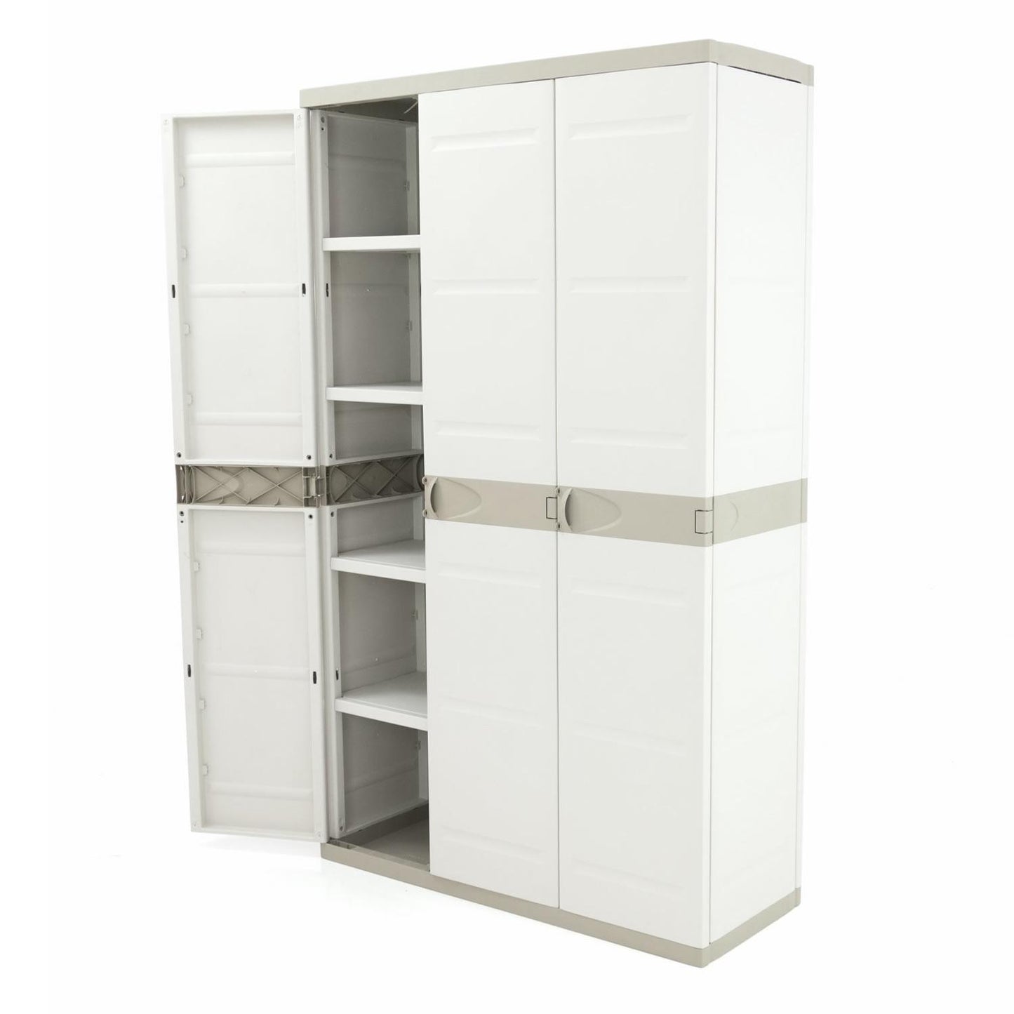 Roupeiro 3 portas com armário vassoura 105 cm Titânio Plastiken Bege