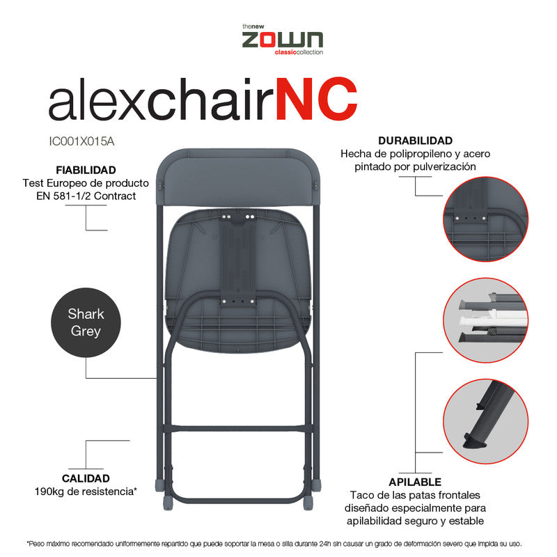 Zown Silla Plegable Profesional Para Eventos Alex Chair Shark Grey_3