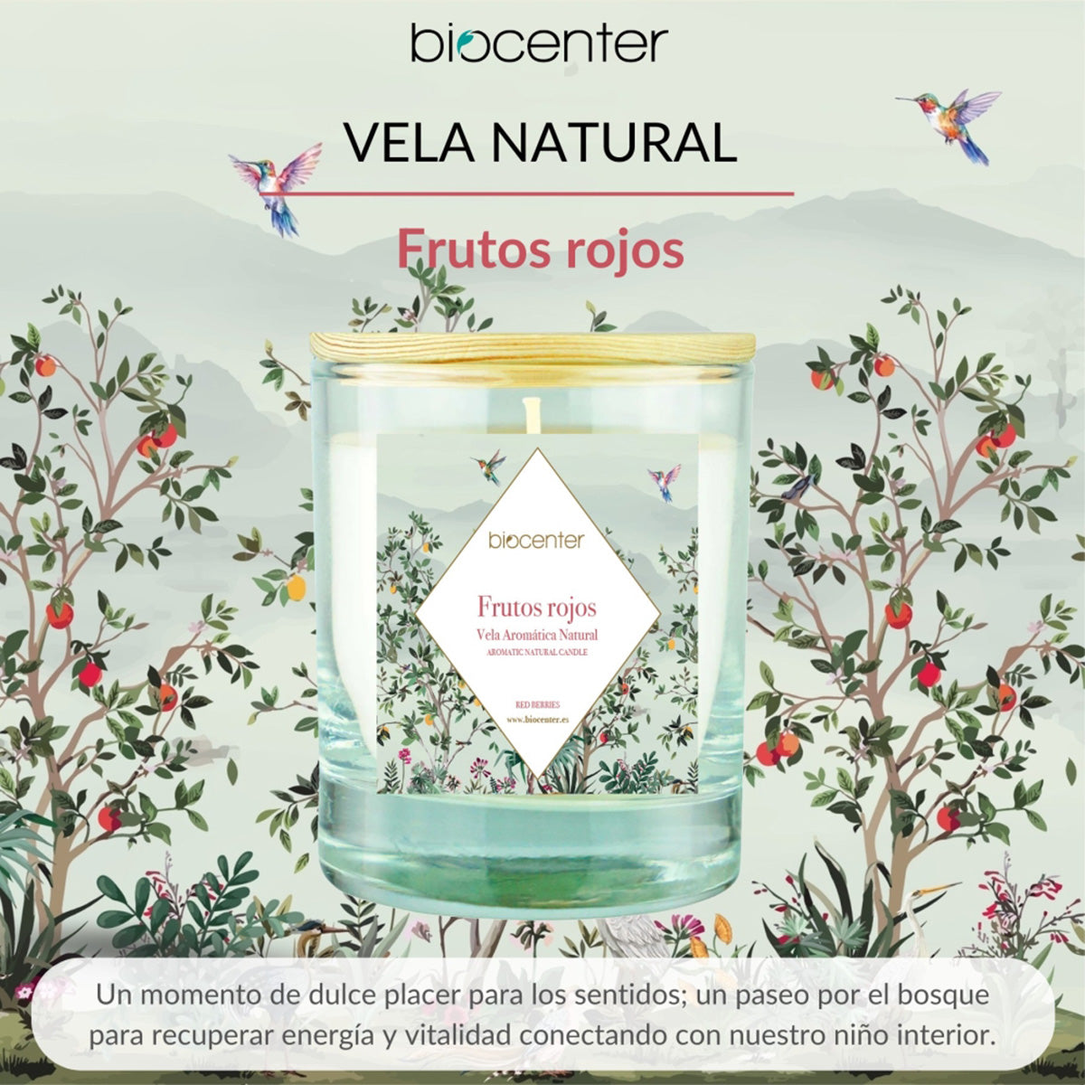 Vela natural com frutos vermelhos - cera vegetal e óleos essenciais, Biocenter, 200 g
