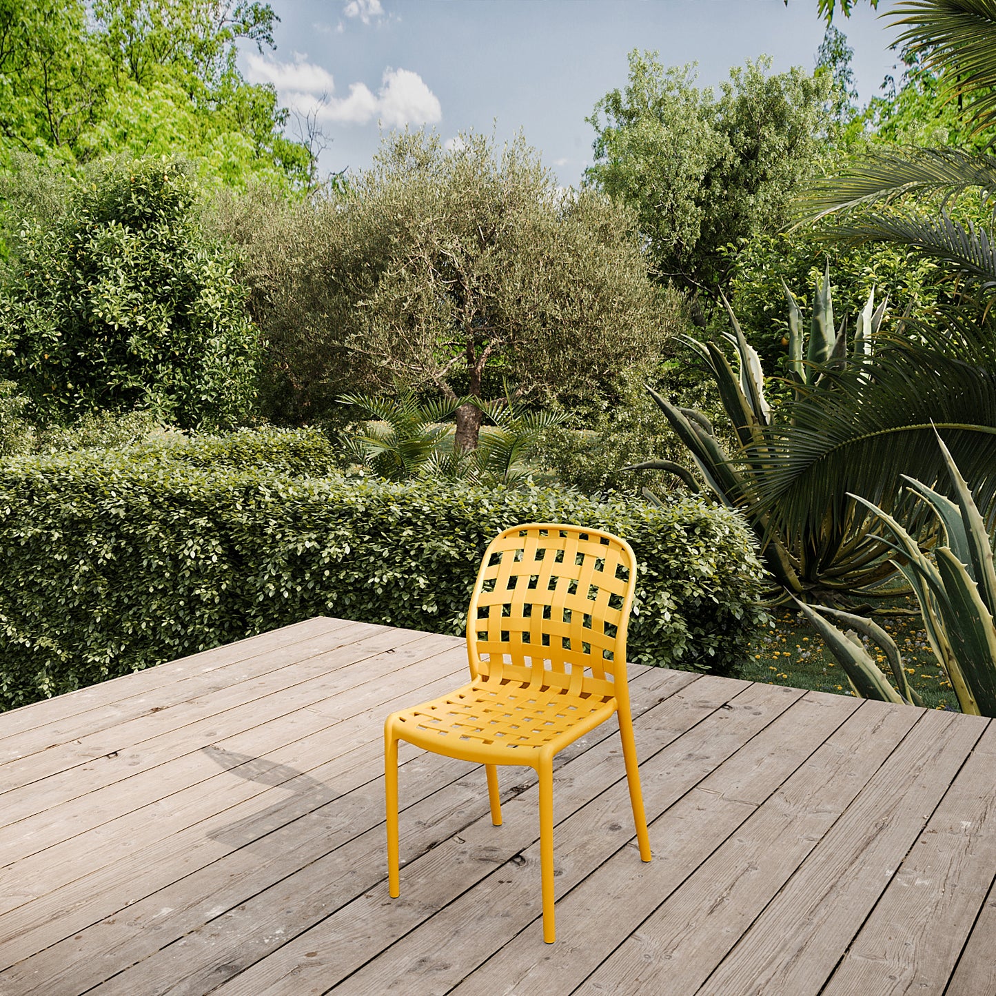 Lote De 4 Sillas Apilables De Polipropileno Calado Corfu Amarillo - Muebles De Jardín - 46x56xh82cm_5