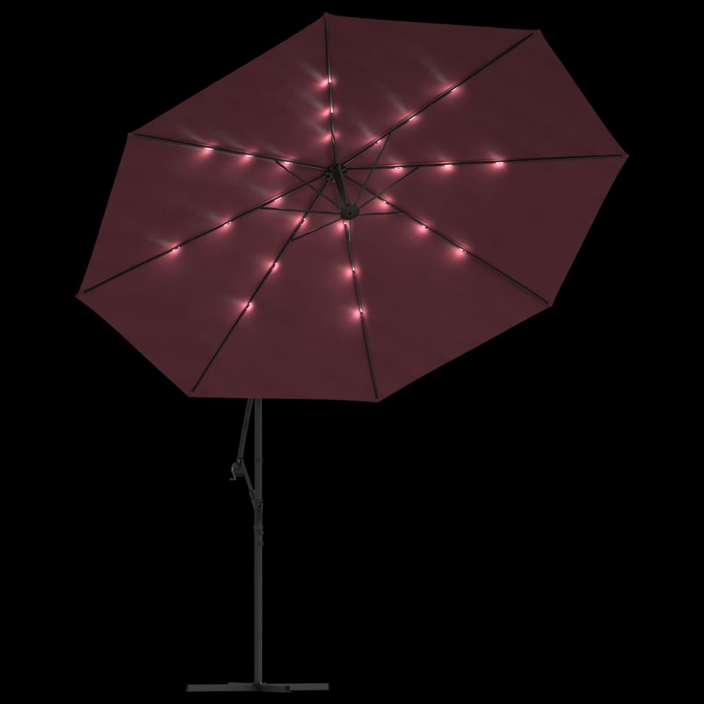 Sombrilla De Jardín Voladiza Con Luces Led Rojo Burdeos 350 Cm_4