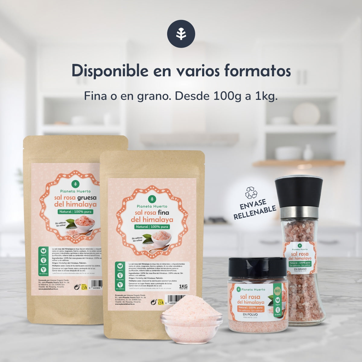 Embalagem de 2x Sal Rosa dos Himalaias ECO Planeta Huerto 1 kg