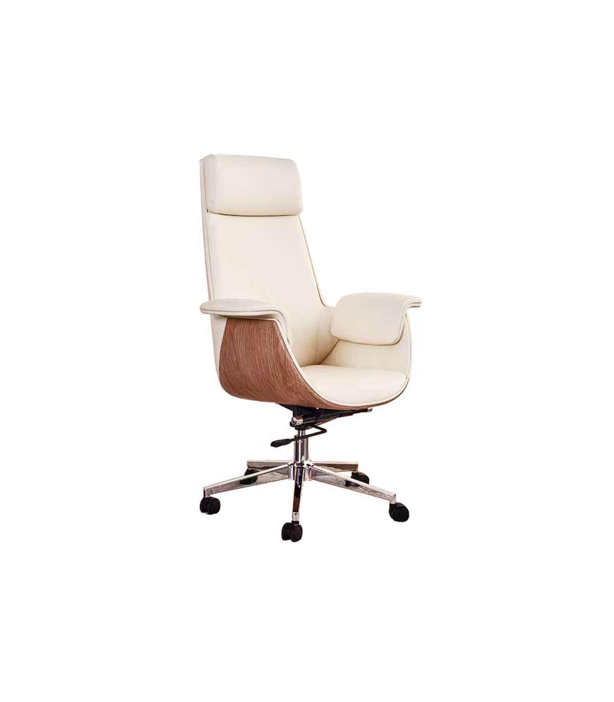 Sillón Giratorio Omega Alta Tapizado En Simil Piel Crema/madera, 123-131cm(alto) 69cm(anc_0
