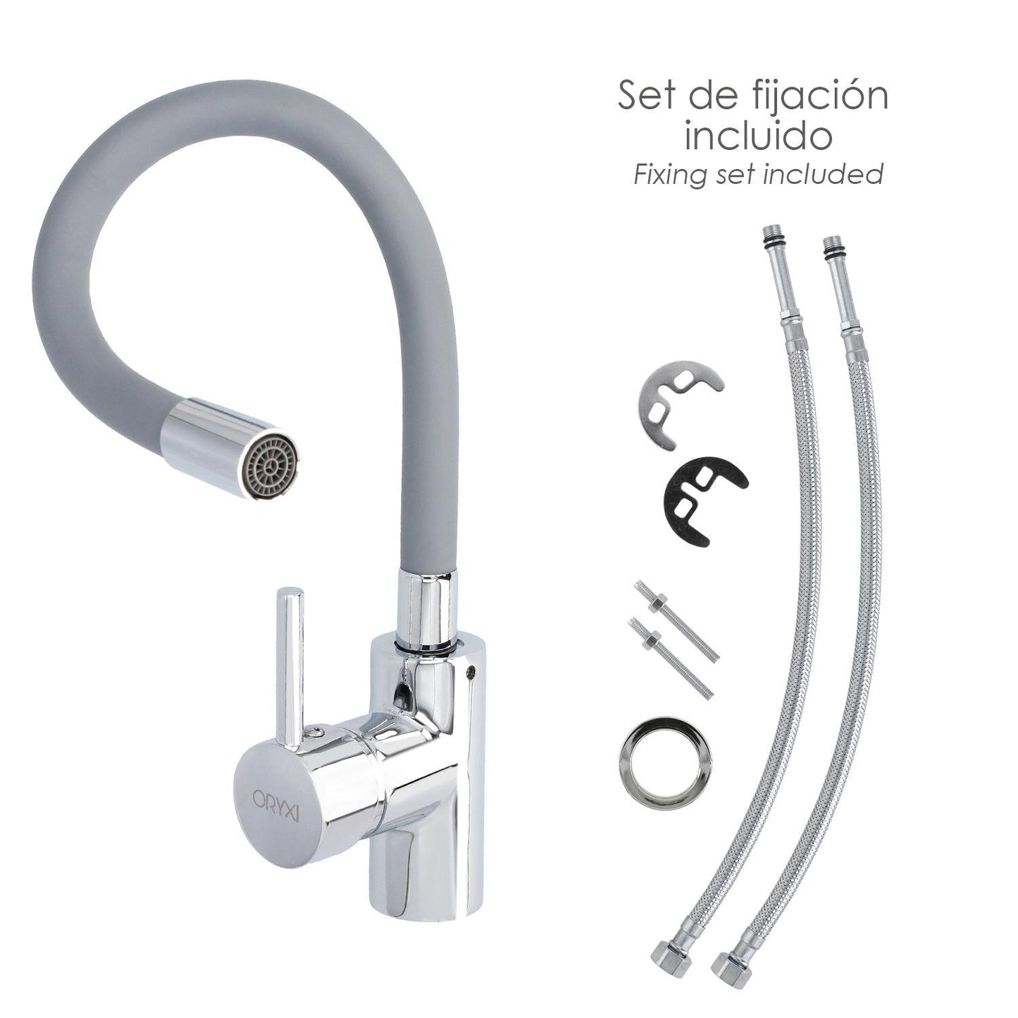 Grifo Monomando Fregadero Flexible Caño Alto, Grifo De Cocina Flexible Caño Alto.cartucho Ceramico Ø 35 Mm.