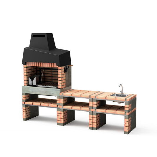 Cozinha exterior California Plus XL com churrasqueira, bancada e lava-loiça Movelar