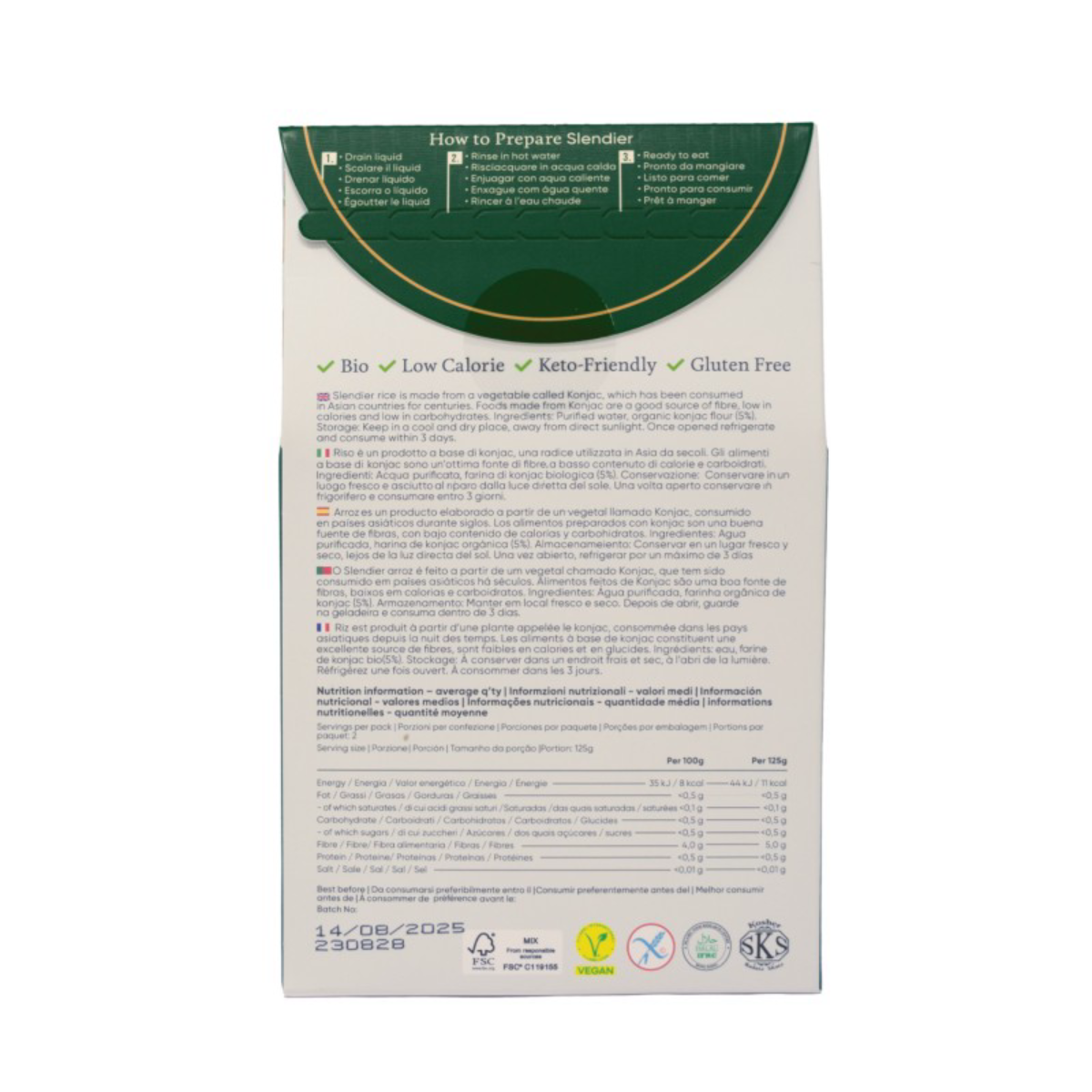 Arroz Konjac biológico Slendier, 250 g