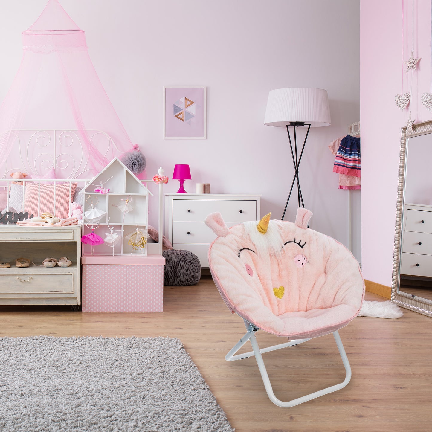 Well Home - Sillón Plegable Unicornio, Tela Rosa_2