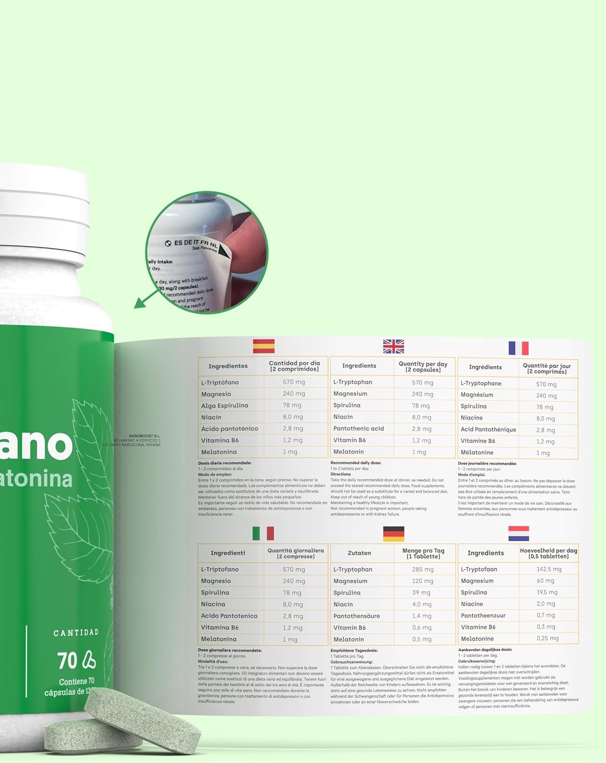 Triptófano Con Melatonina Y Magnesio Para Sueño Reparador Nutribrain 70 Comprimidos_5