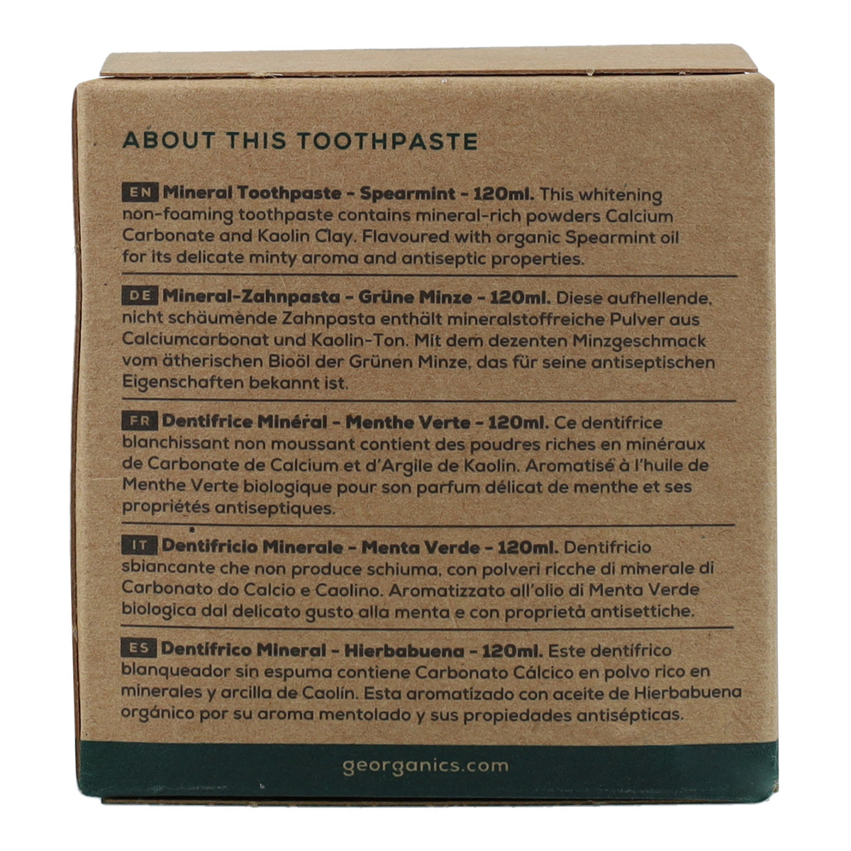 Pasta de dentes natural de hortelã-pimenta e coco Georganics 120 ml