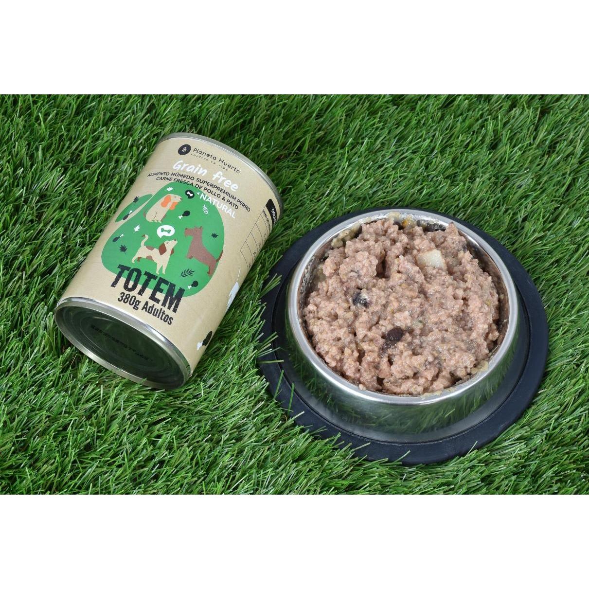 Ração húmida superpremium sem cereais para cães, frango e pato, 380g Planeta Huerto