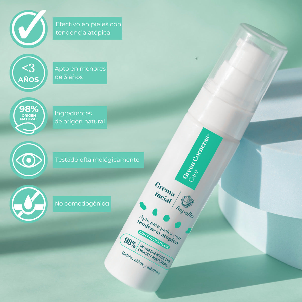 Crema facial de repollo apta para piel atópica Green Corners 50 ml