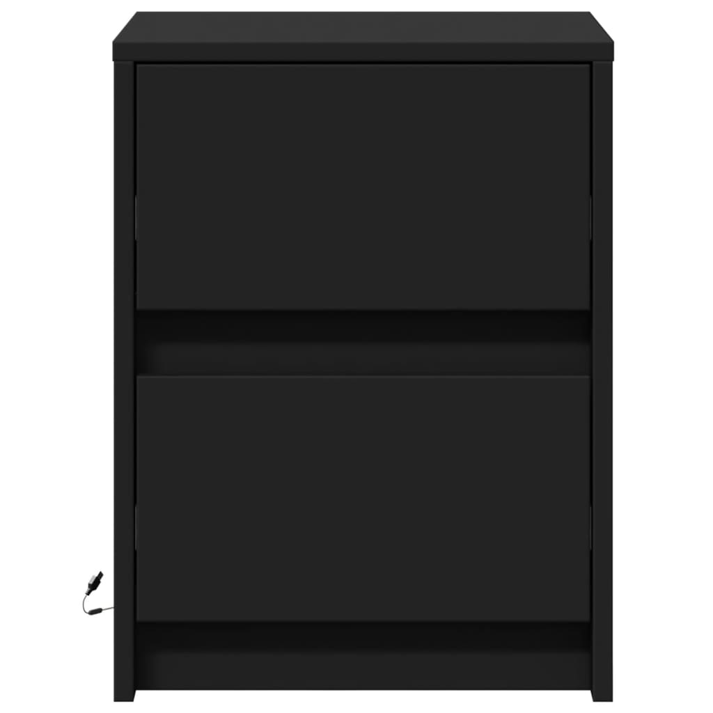 Mesitas De Noche Con Luces Led 2 Uds Madera Ingeniería Negra_4