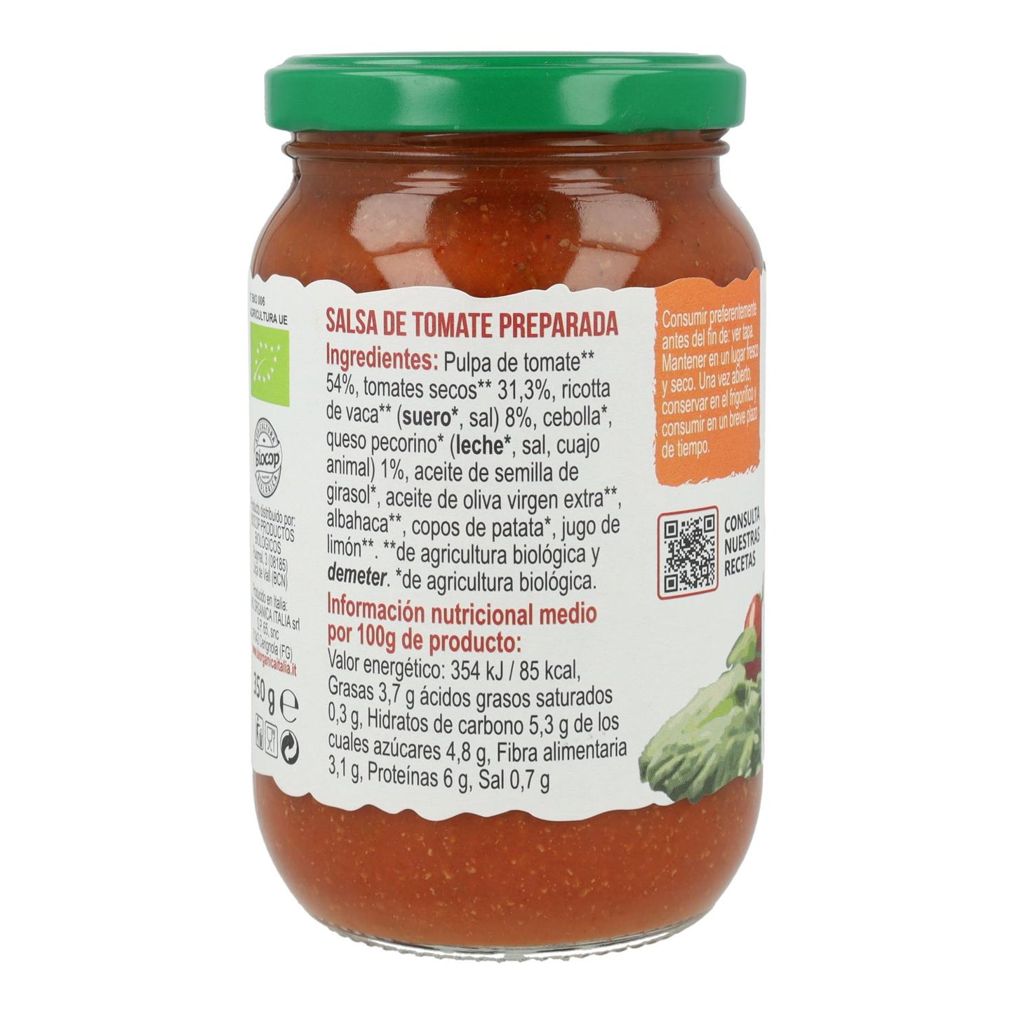 Molho de Tomate com Ricota Bio Organica Italia 350 gr