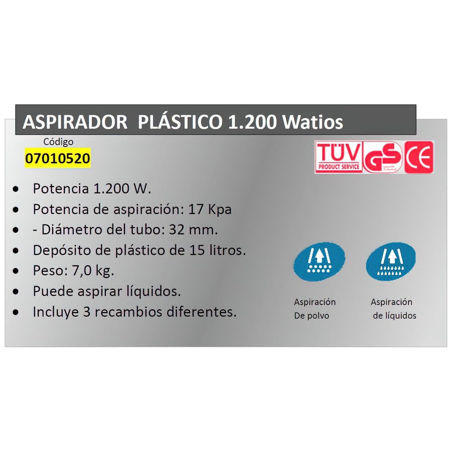 Aspirador Yamato Plastico 15 Litros / 1200 Watios_2