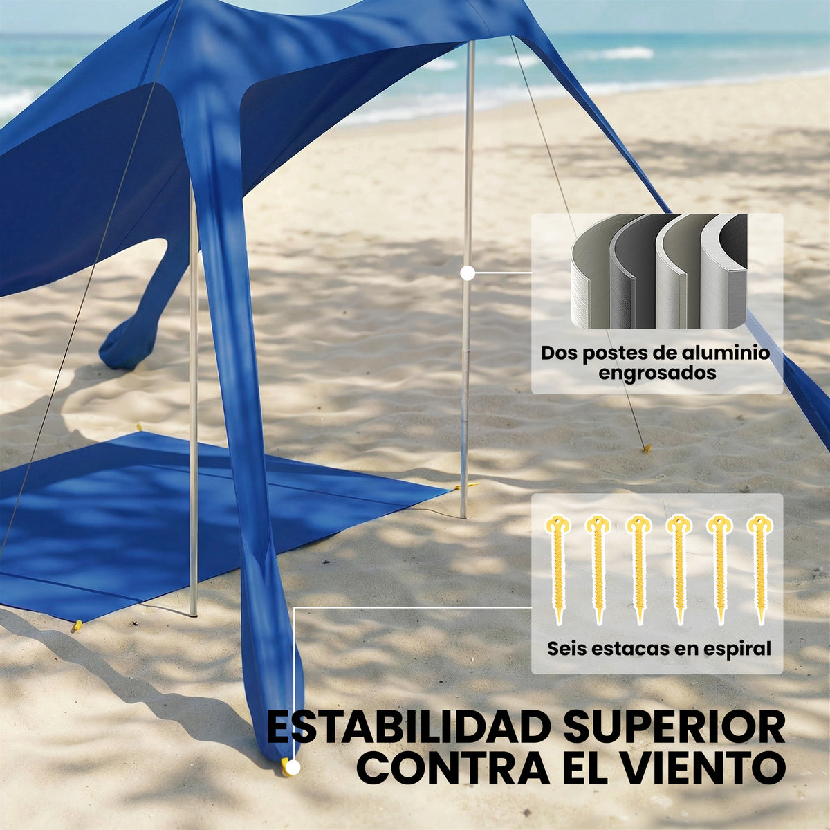 Toldo De Playa Outsunny Aluminio, Poliéster Azul 208x200x200 Cm_5