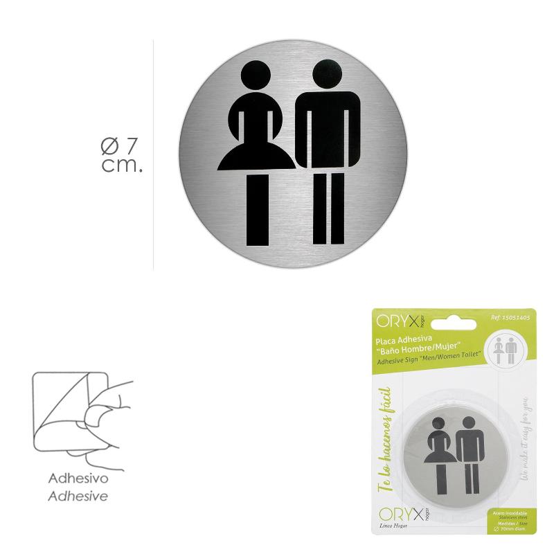 Placa Adhesiva Baño Mujer / Hombre Acero Inoxidable Ø 7 Cm.