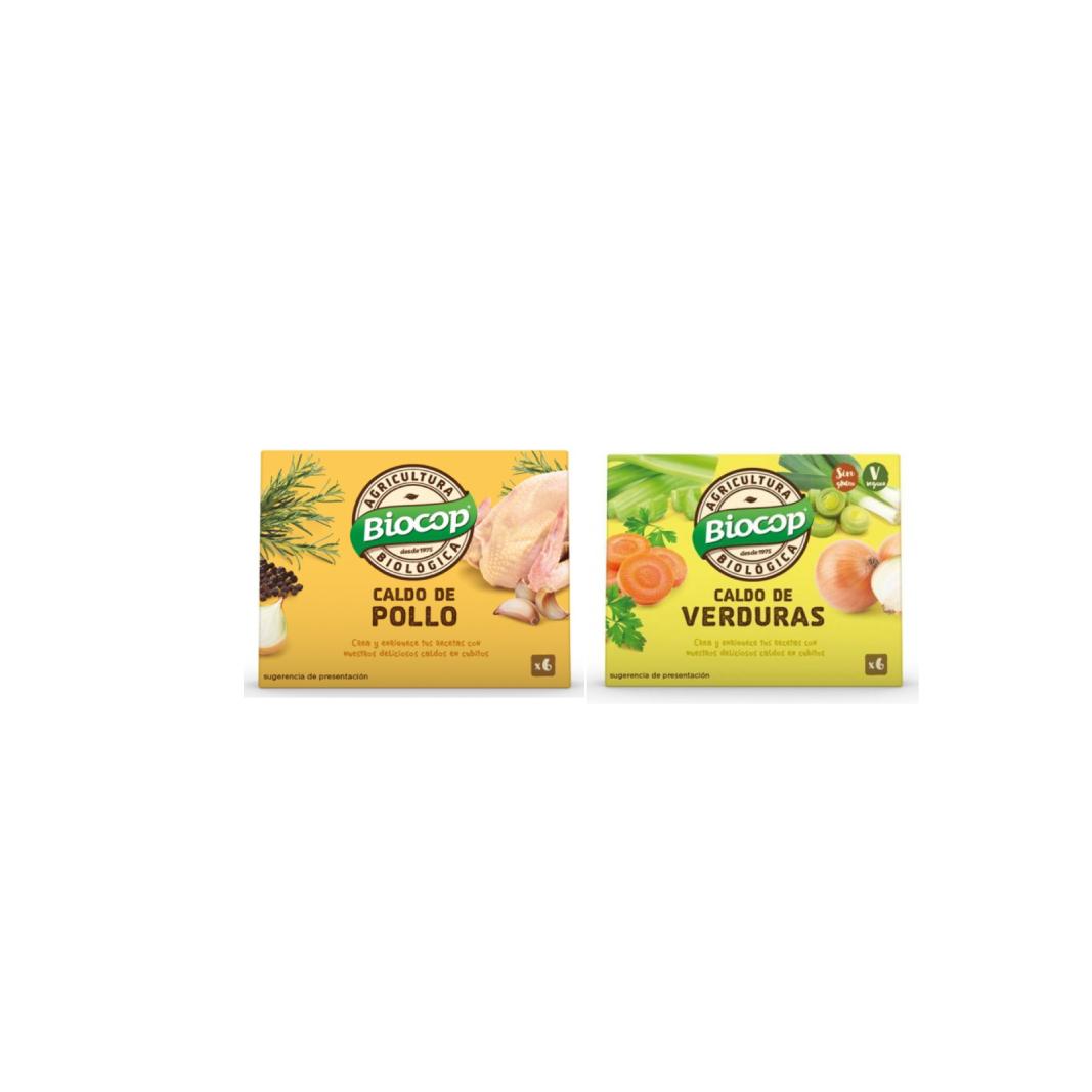 Cubos de Caldo de Legumes 6 x 10g + Cubos de Caldo de Galinha 6 x 11g Biocop