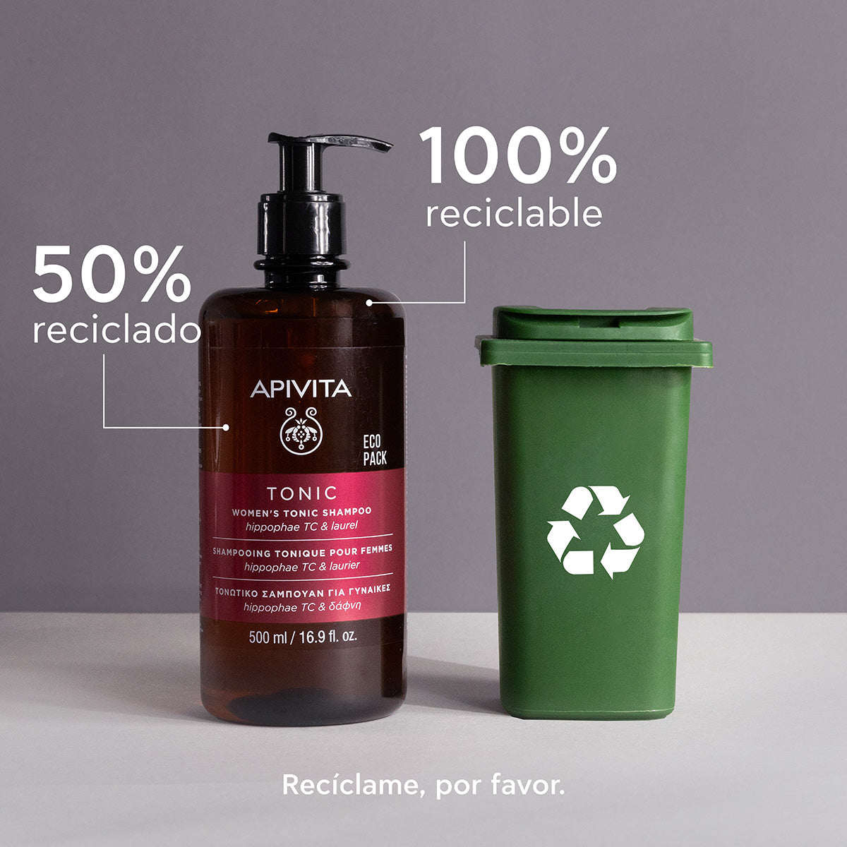 Champô tonificante para mulher contra a queda de cabelo - Ecopack APIVITA, 500 ml