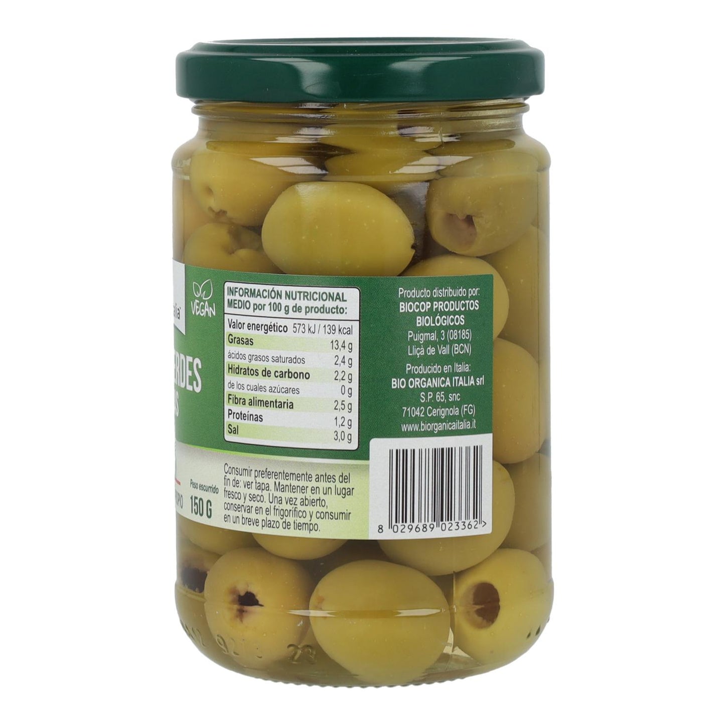 Azeitonas verdes sem caroço Bio Organic Itália 280 gr