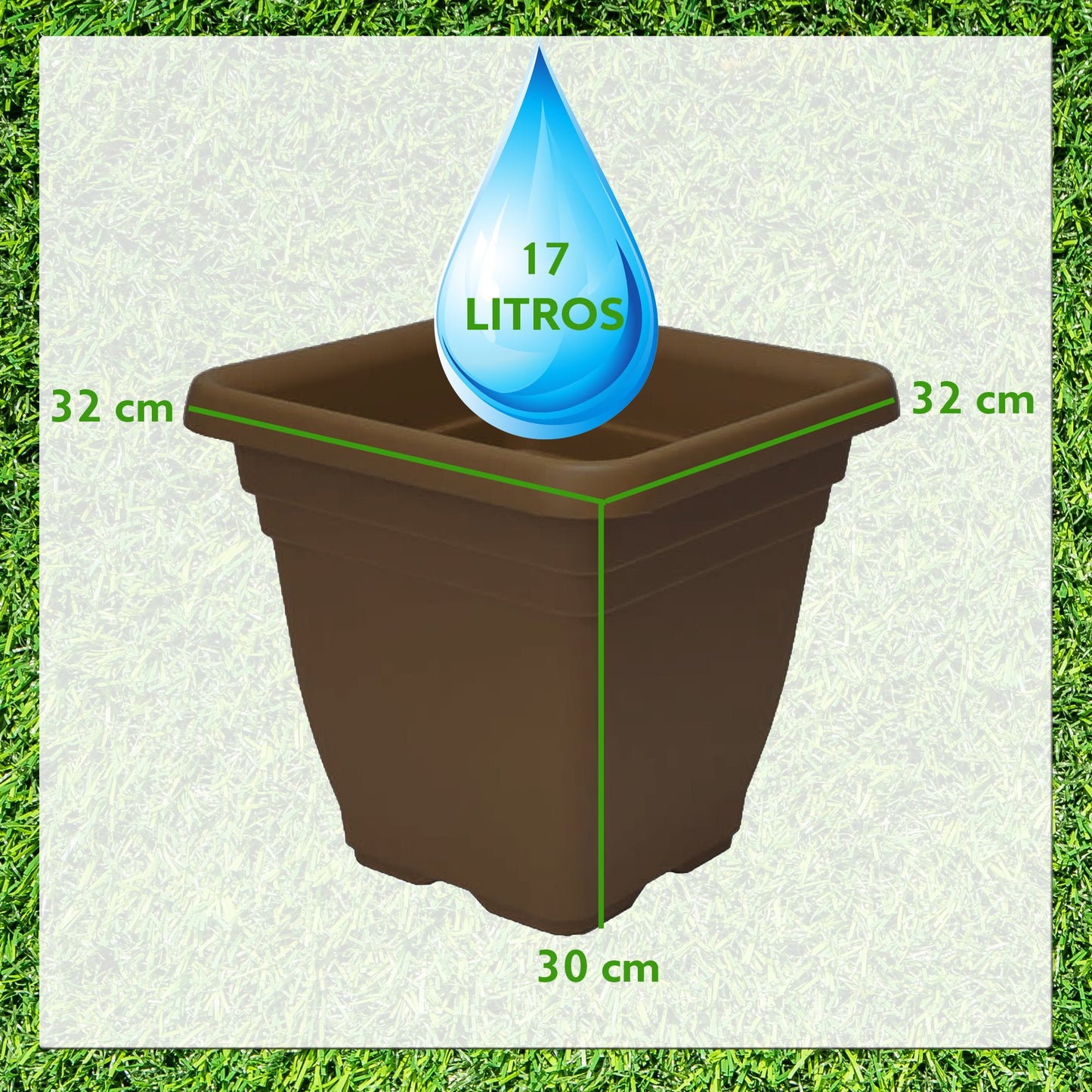 Maceta Quadro Vulcano Zanvic Bronce 32 X 32 X 28 Cm (17 L) En Plástico