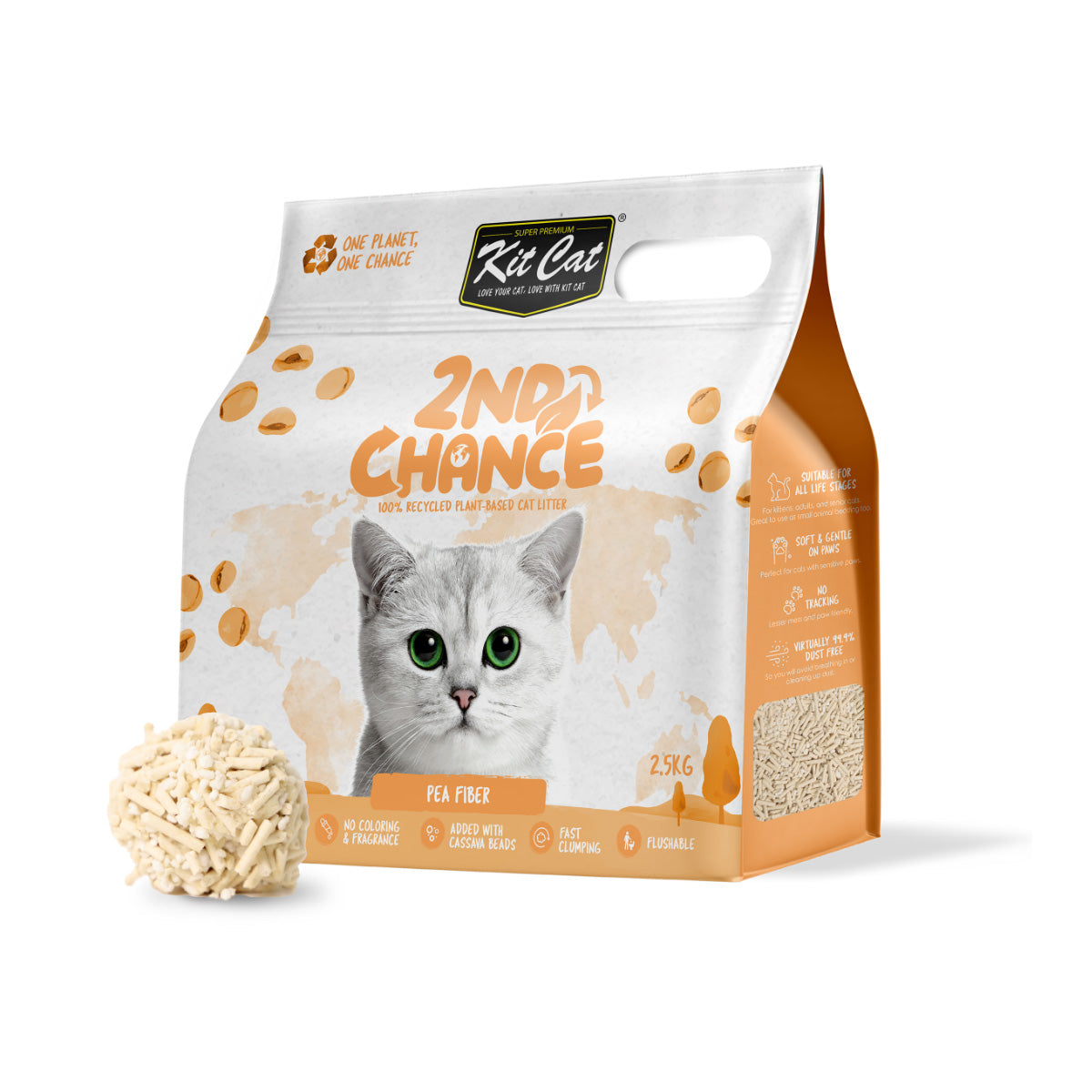 Kit de areia para gatos Eco 2nd Chance - Fibra de ervilha (original) 2,5 kg Casca de ervilha e mandioca