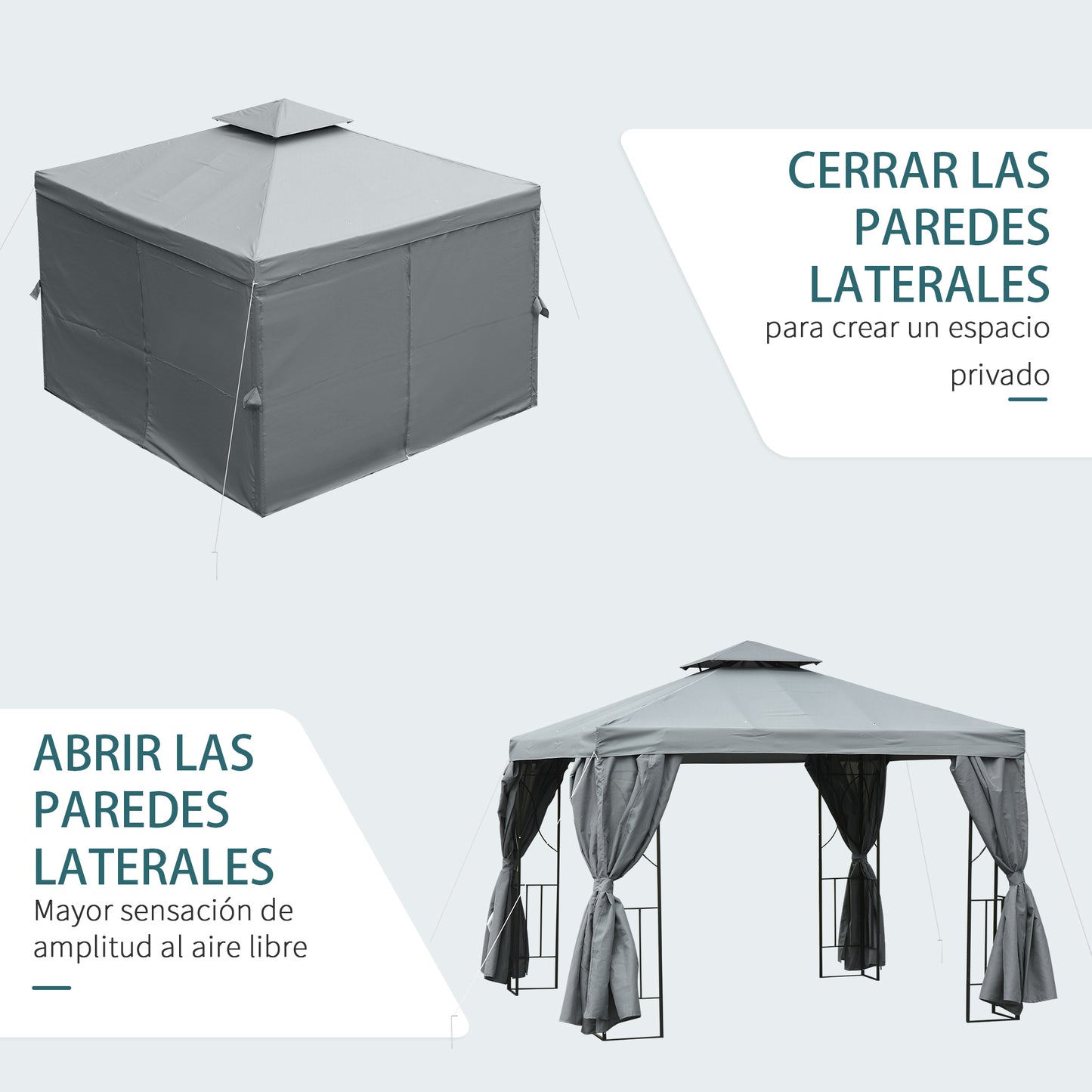 Outsunny Cenador De Jardín 3x3 M Con 4 Cortinas Laterales Extraíbles Gris_5