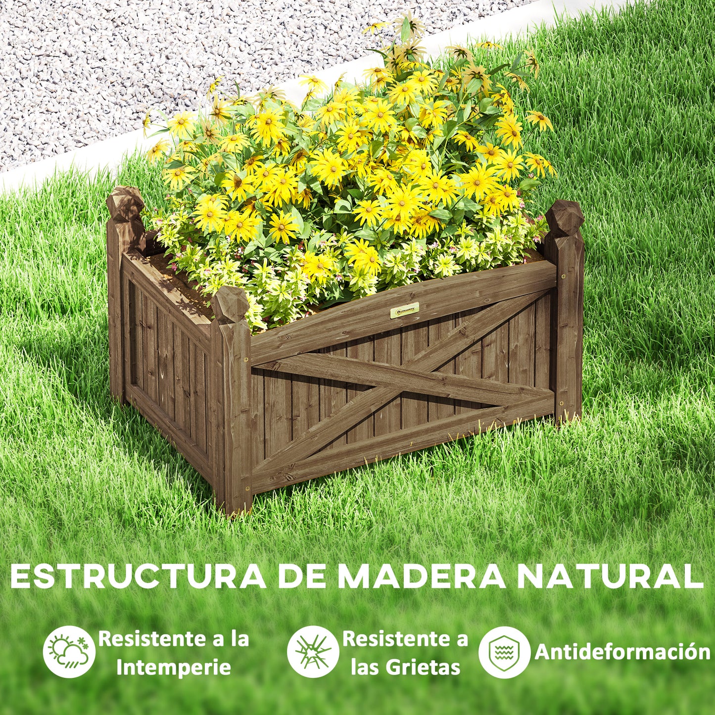 Outsunny Jardinera De Madera Elevada Para Plantas Flores Hierba 60x39x37 Cm Café_5