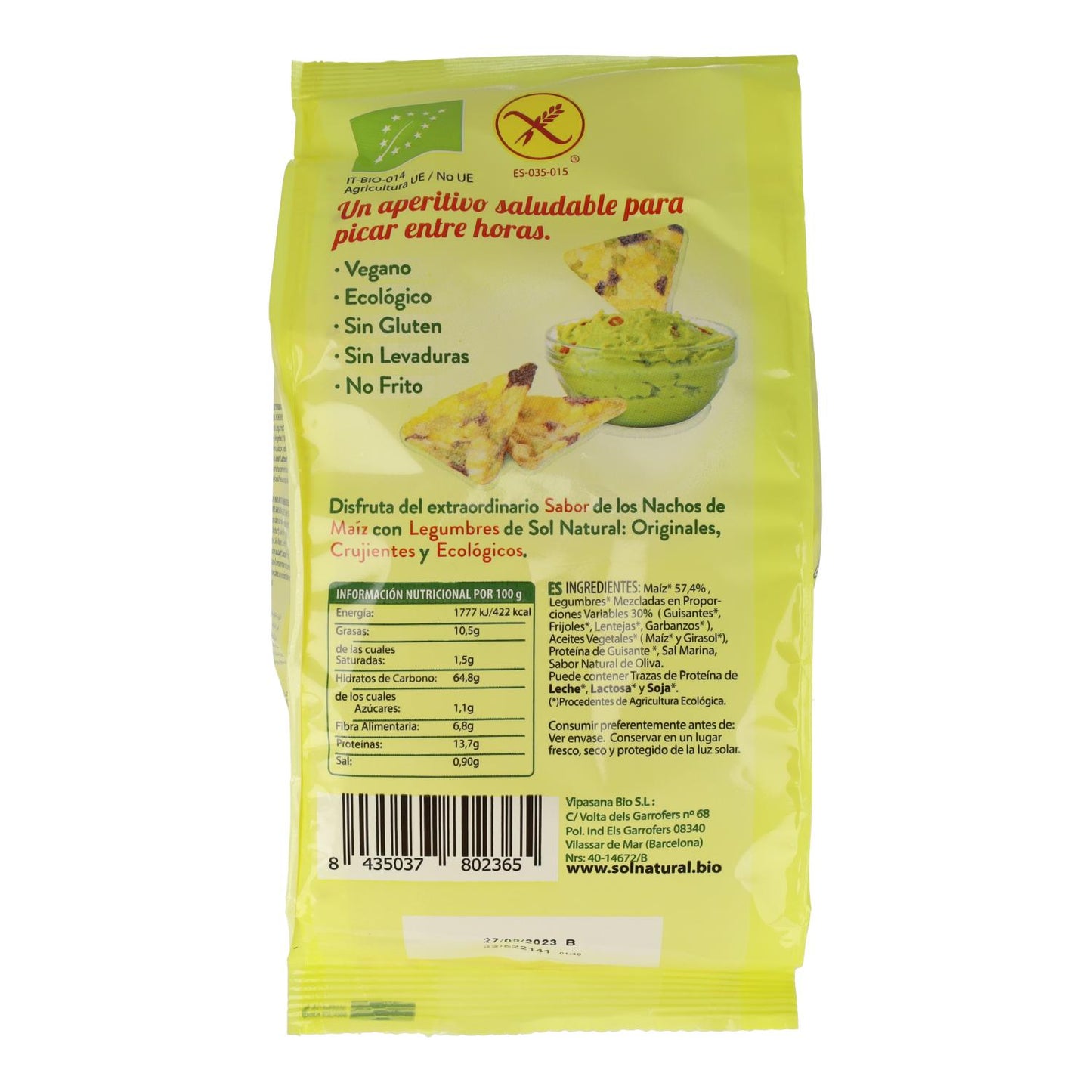 Nachos de Legumes Biológicos Sem Glúten Sol Natural 80g