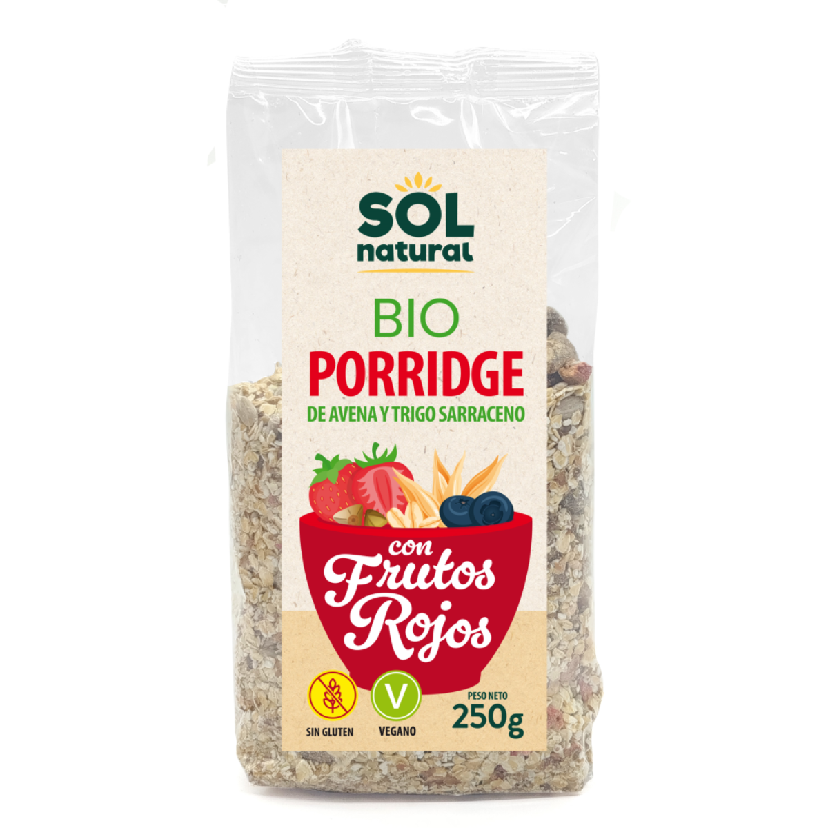 Papa de Trigo Sarraceno com Aveia e Frutos Vermelhos BIO Sol Natural 250 g