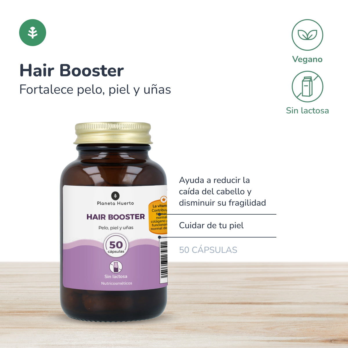 Hair Booster para cabelo, pele e unhas Planeta Huerto 50 cápsulas