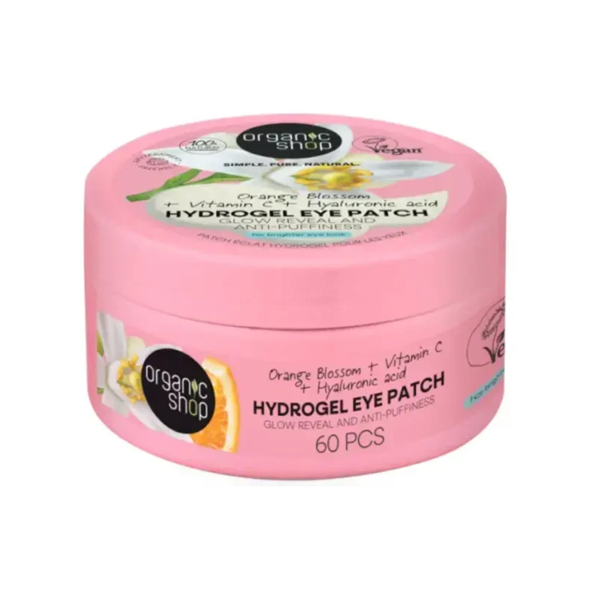 Adesivos de hidrogel branqueadores e anti-inchaço para o contorno dos olhos da Organic Shop, 60 unidades