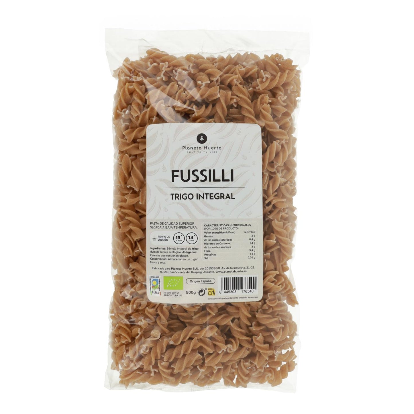 Fusilli de trigo integral ECO Planeta Huerto 500gr