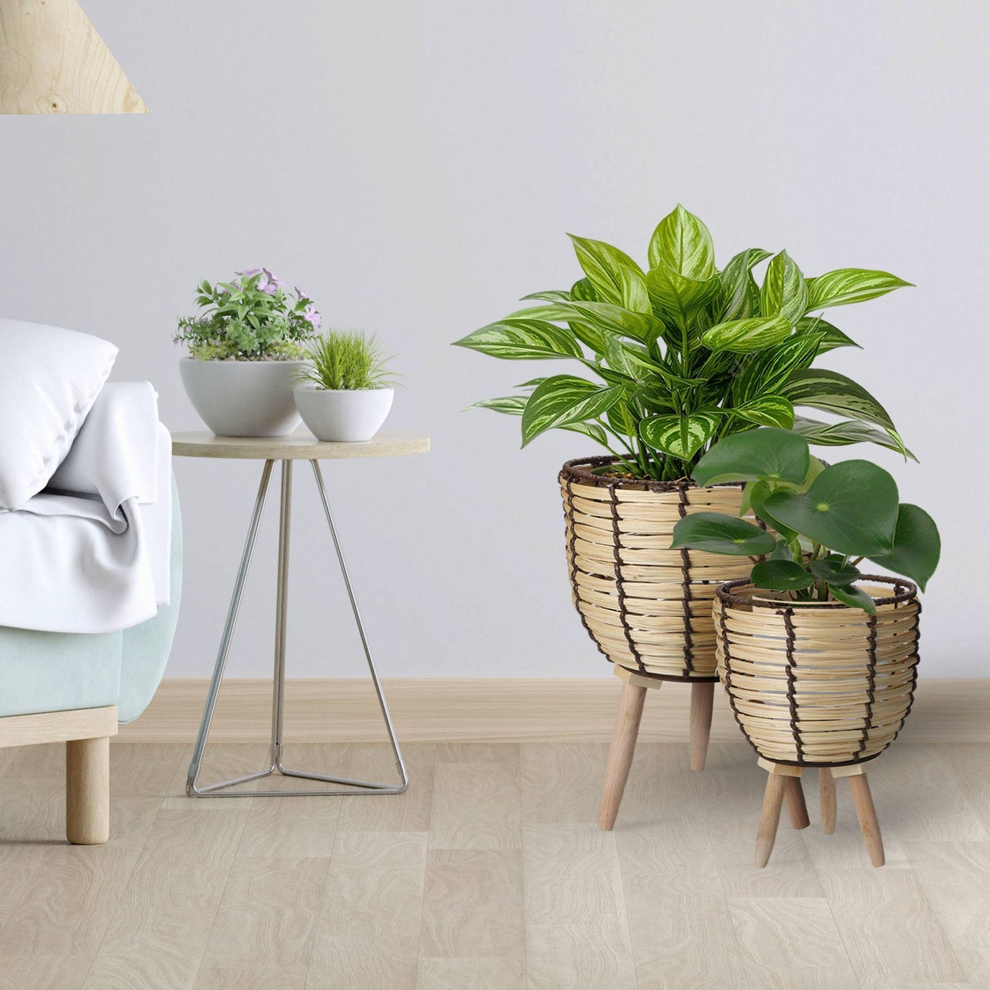 Well Home Juego De 2 Cestas Maceteros De Madera Con Patas Ø21ø27cm_4