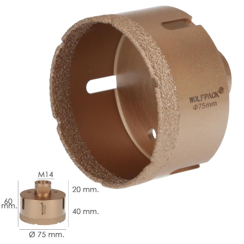 Corona Diamante Para Amoladora Ø 75 Mm. Conexión Rosca M14. Corte Seco