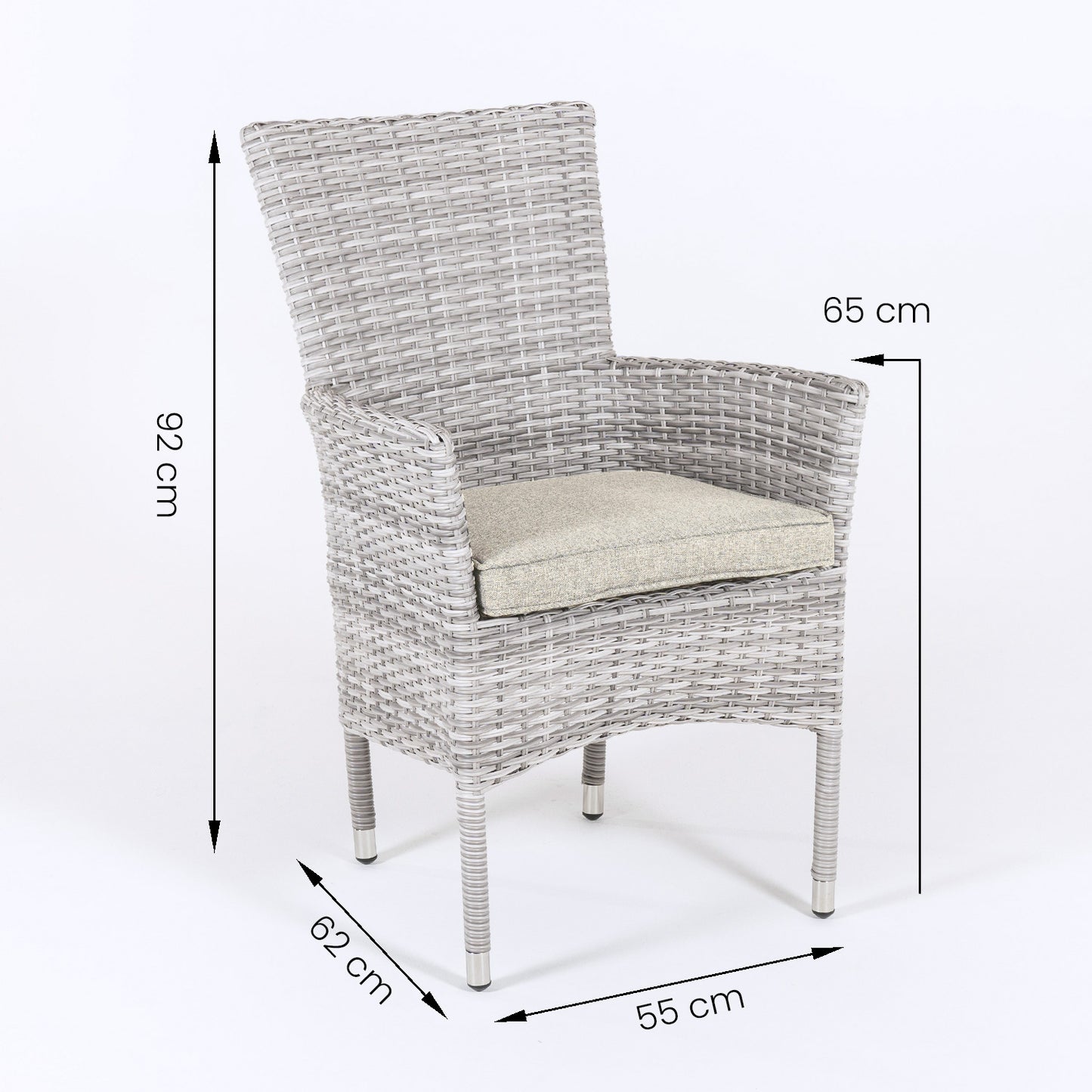 Pack 2 Sillones De Jardín, Gris Perla, Aluminio Y Ratán Sintético Plano, Color Gris Claro, Sillon:55x62x92_4