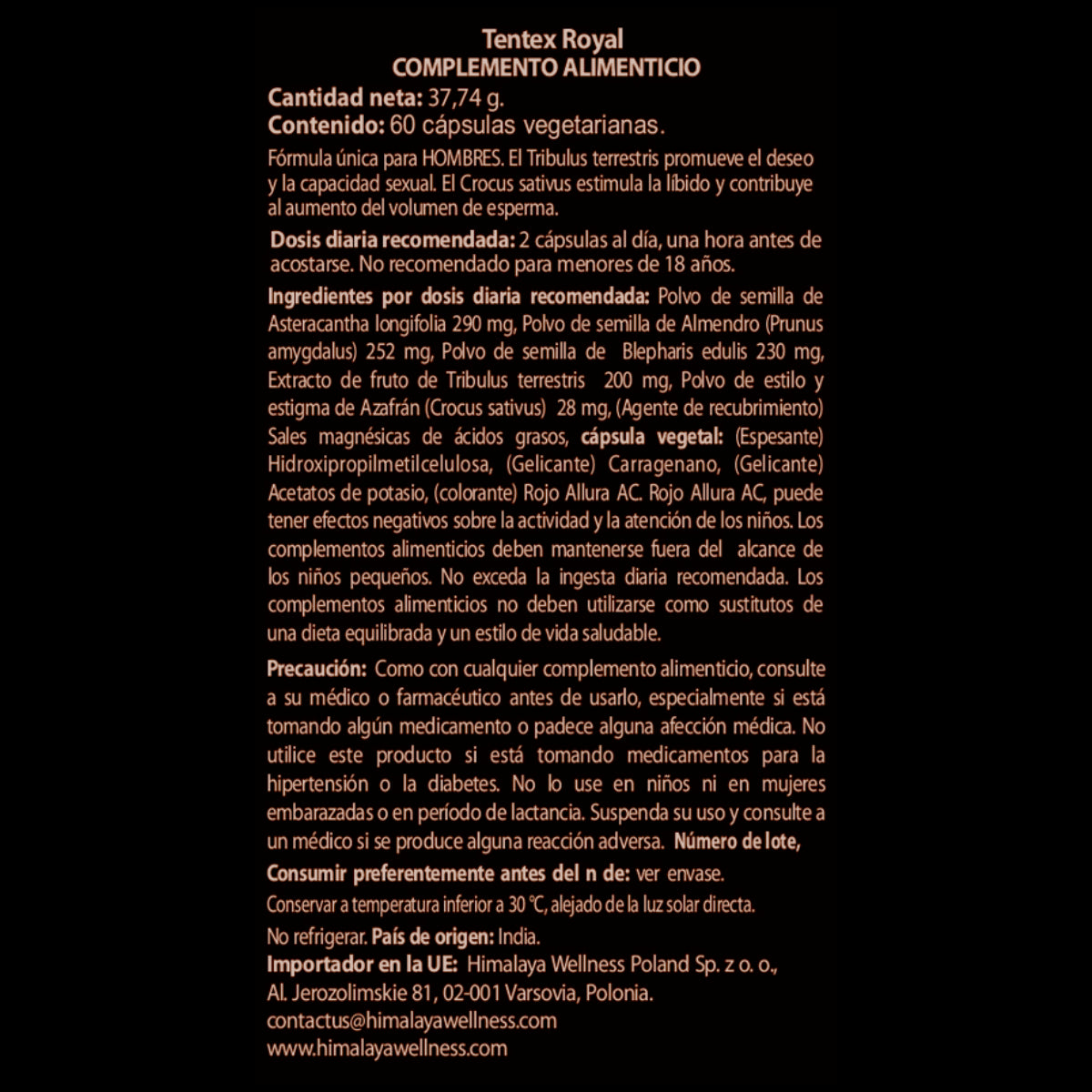 Suplemento Tentex Royal Himalaya 60 cápsulas