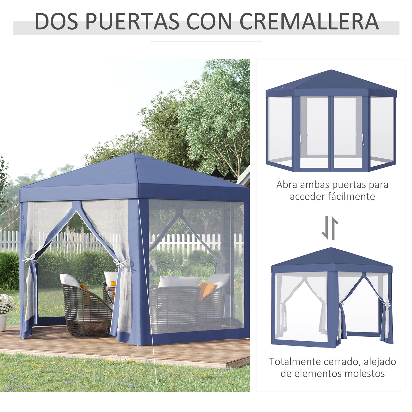 Outsunny Carpa Jardín Cenador Hexágonal Pabellón Gazebo Con Mosquitera 3 Color_5
