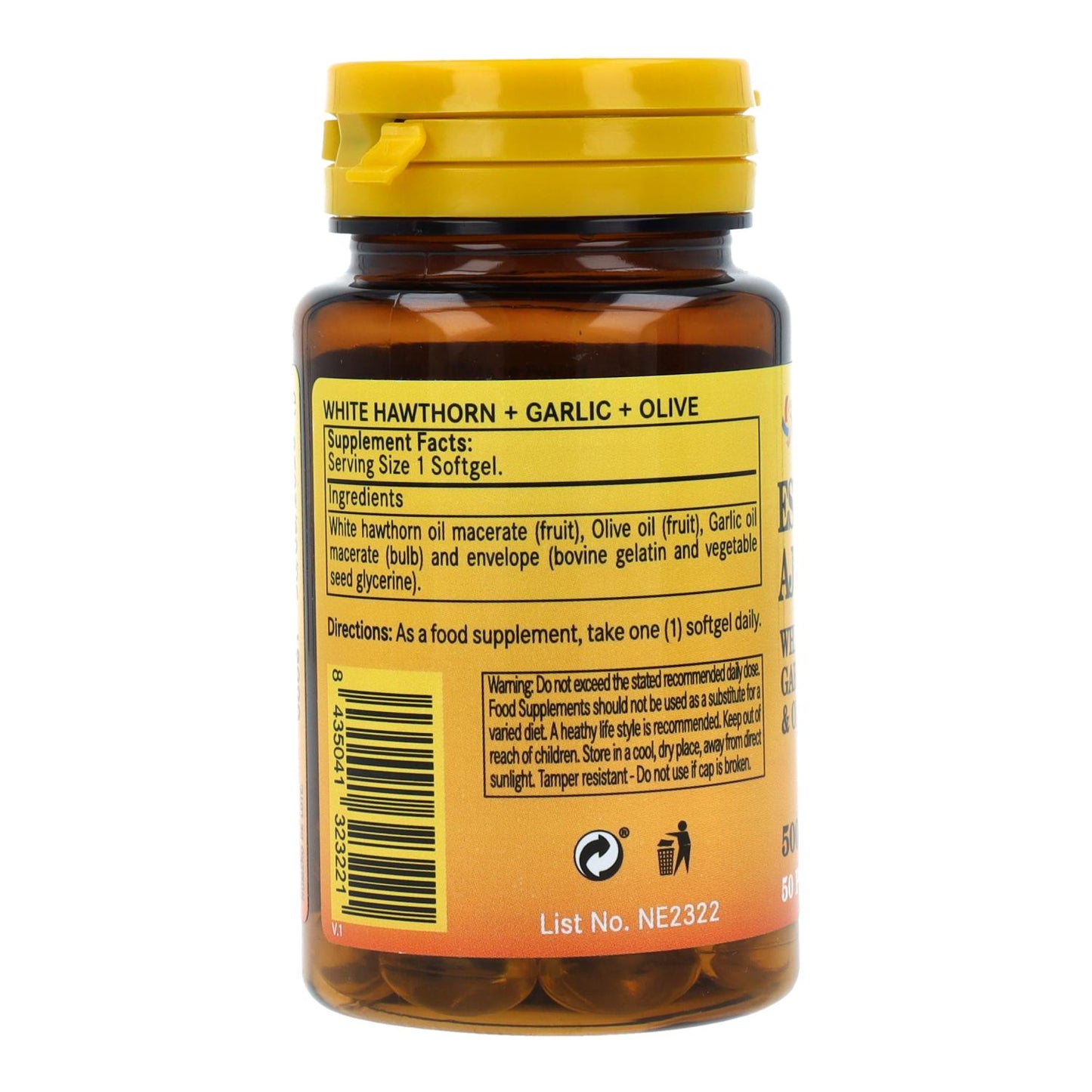 Espinheiro, alho e azeitona 500 mg Nature Essential 50 pérolas