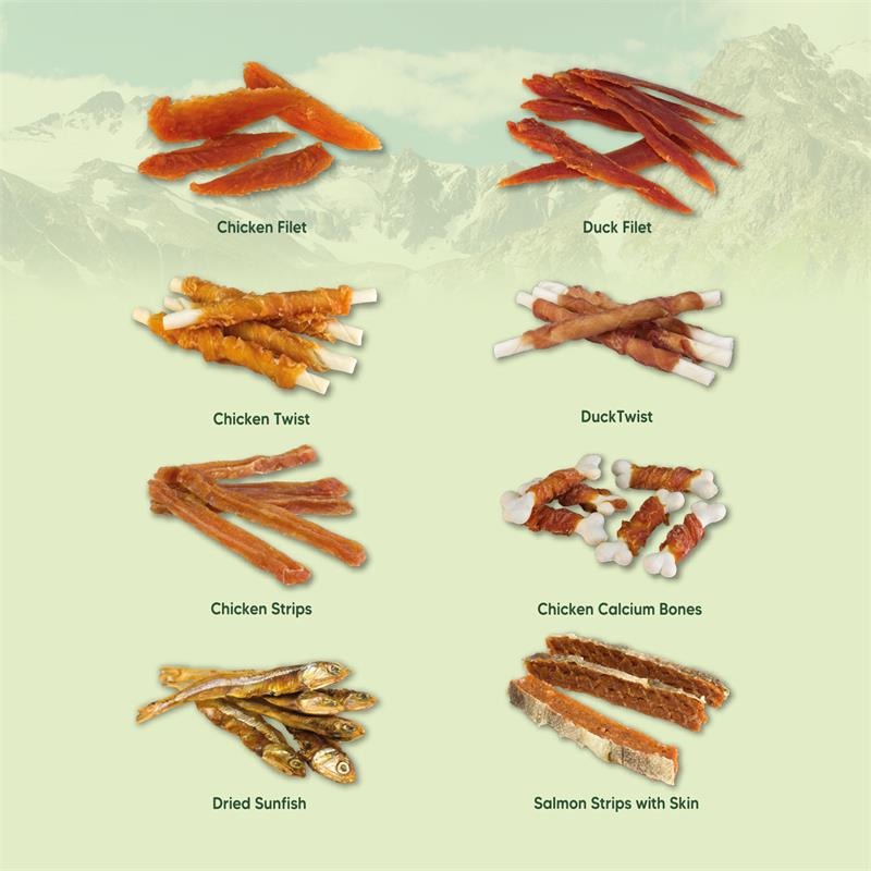 Variado pacote de snacks naturais para cães Arquivet 8x100 g