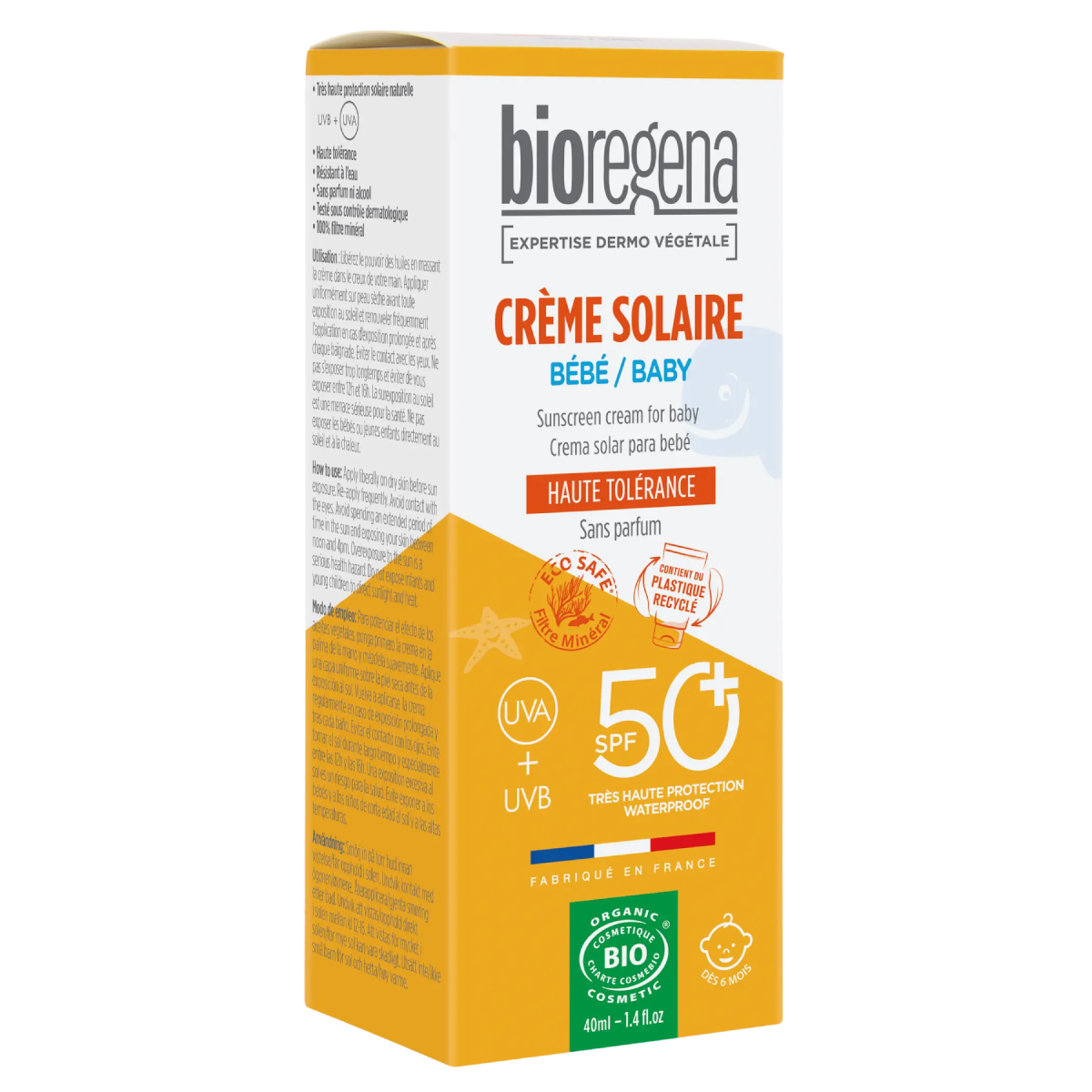 Protetor Solar para Bebé FPS 50+ Hipoalergénico Bioregena 40 ml