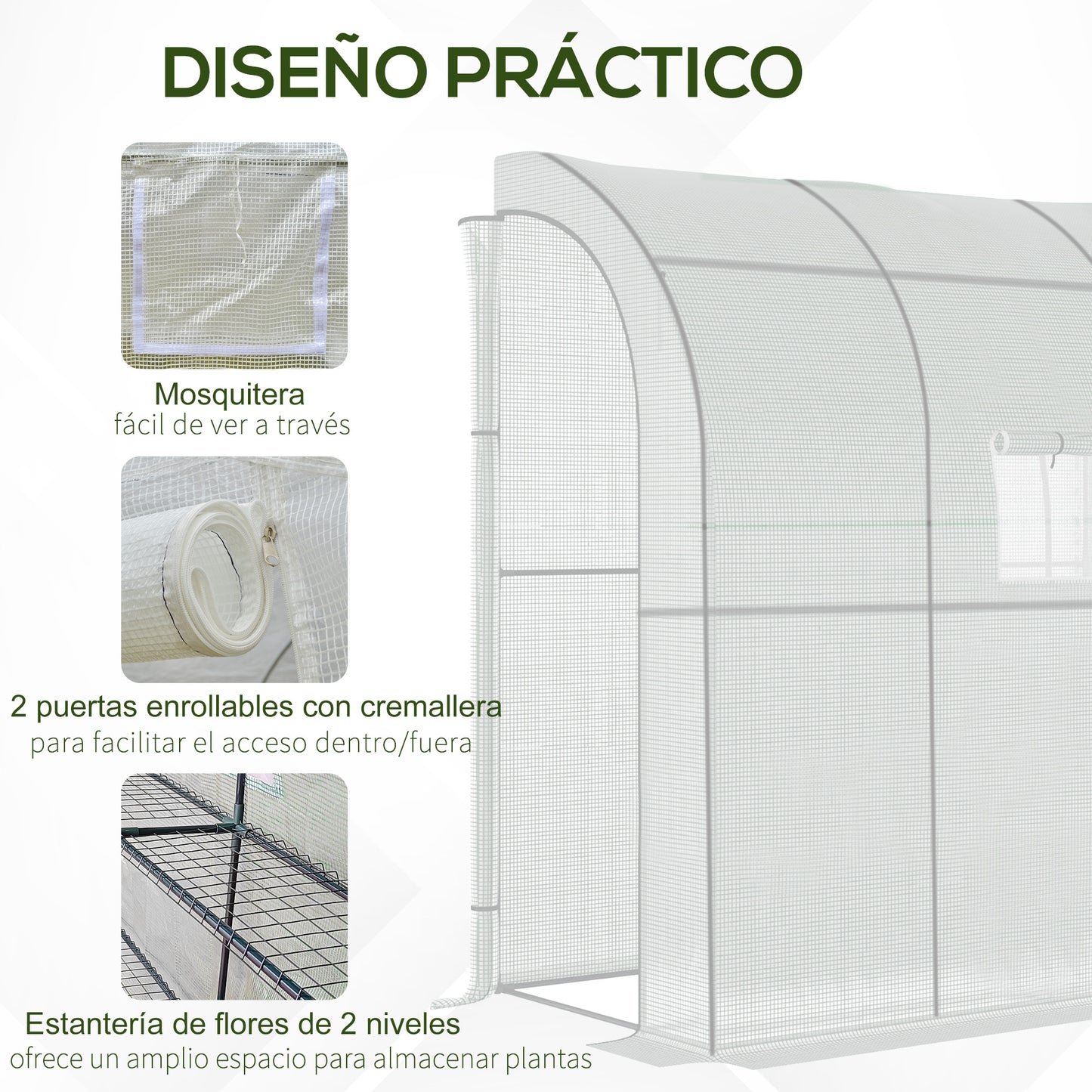 Outsunny Invernadero Pequeño Con Estantes De 3 Niveles 200x100x215 Cm Blanco_5