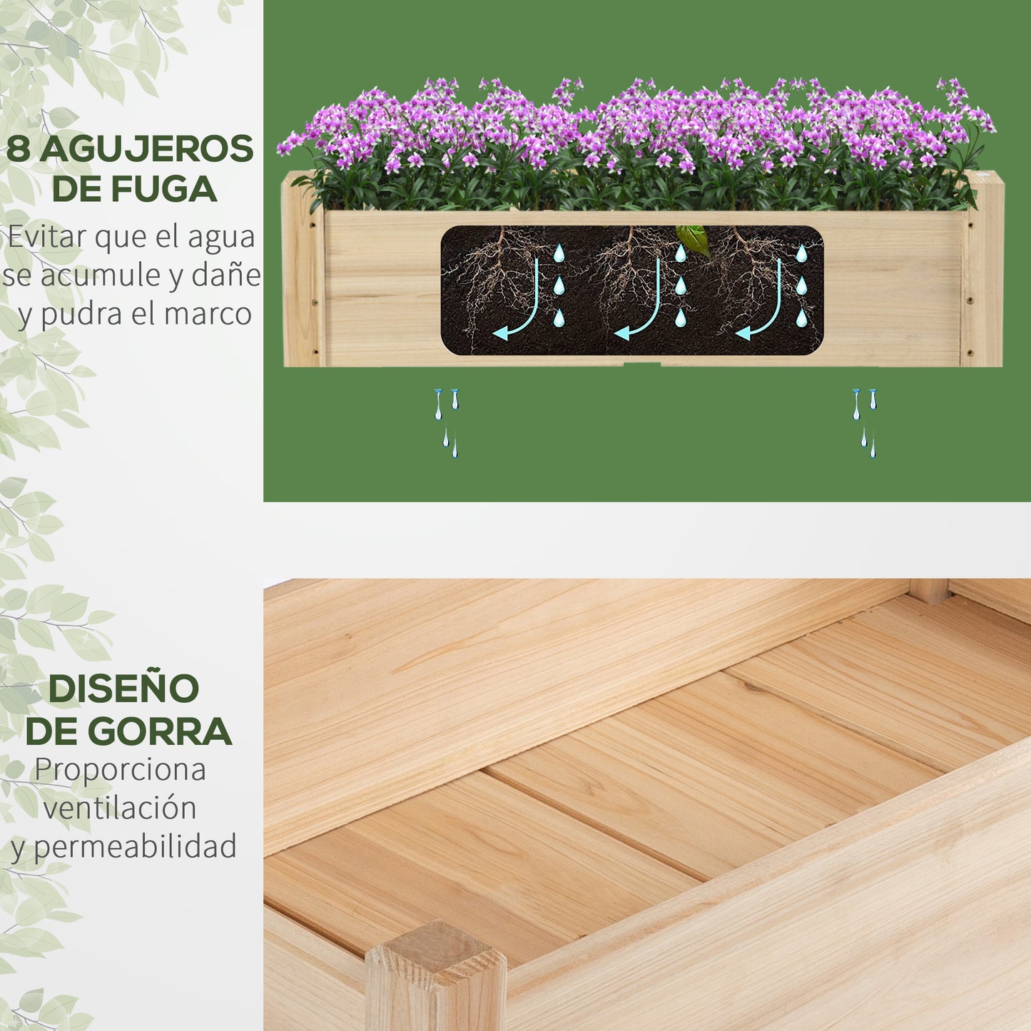 Outsunny Huerto Urbano Elevado De Madera De 2 Niveles Madera Natural_5